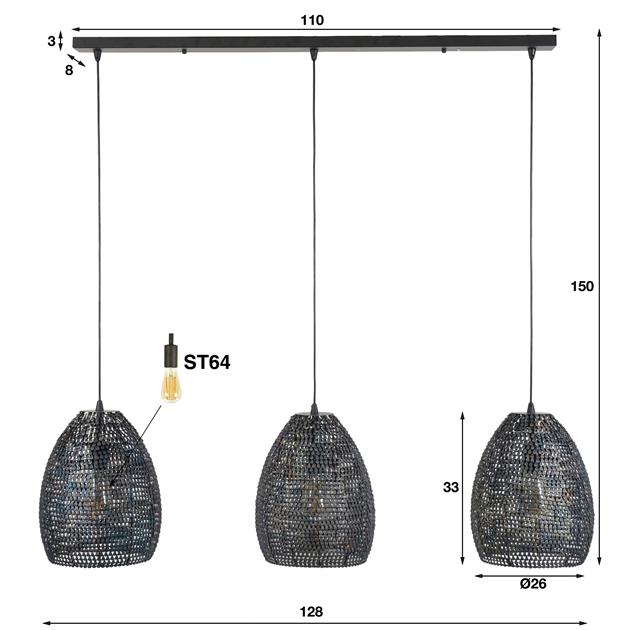 Hanglamp 3xØ26 armor ovaal