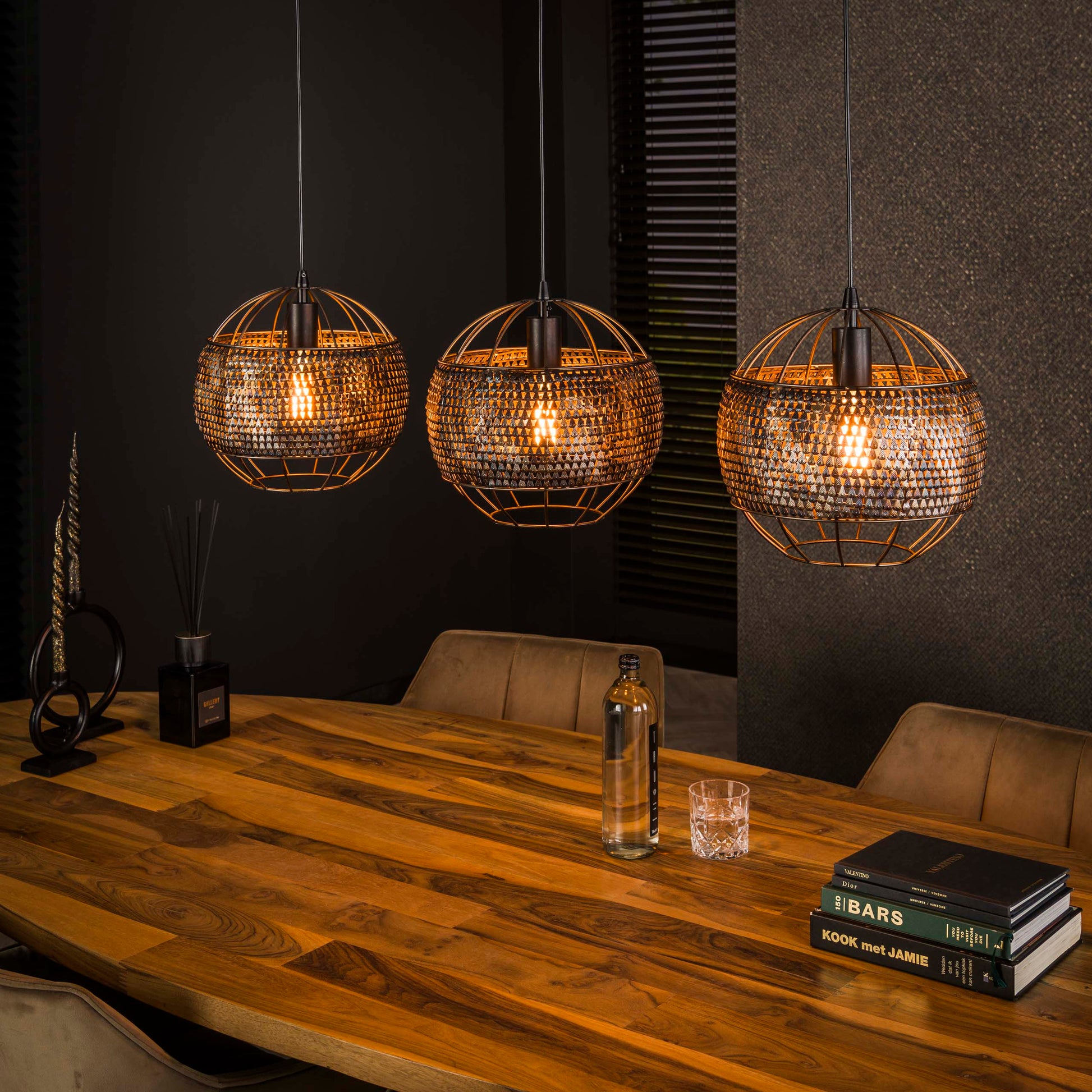 Hanglamp Armor Open 3-lichts / Zwart bruin