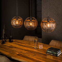 Hanglamp Armor Open 3 Lichts Zwart Bruin