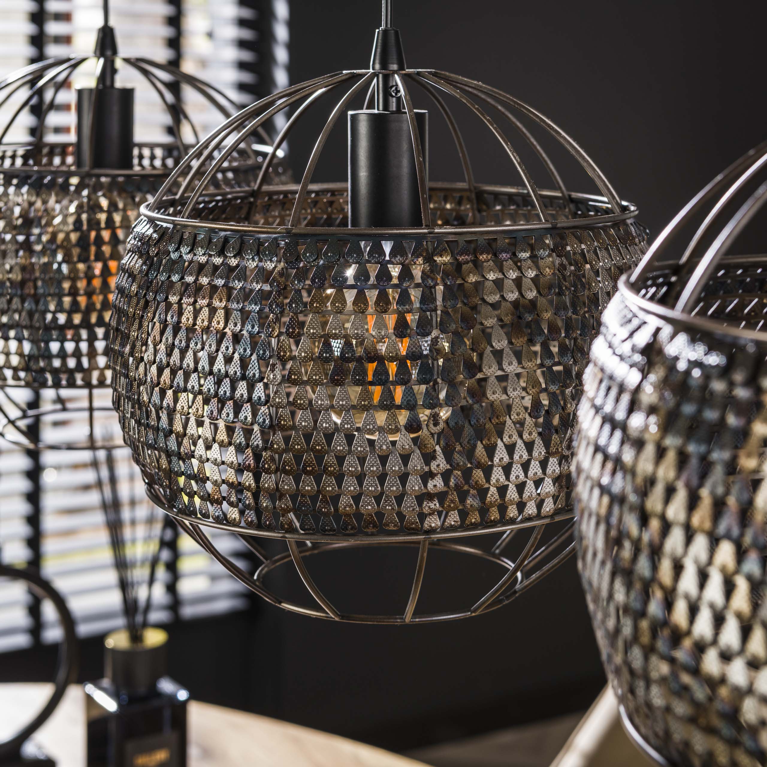 Hanglamp Armor Open 3 Lichts Zwart Bruin