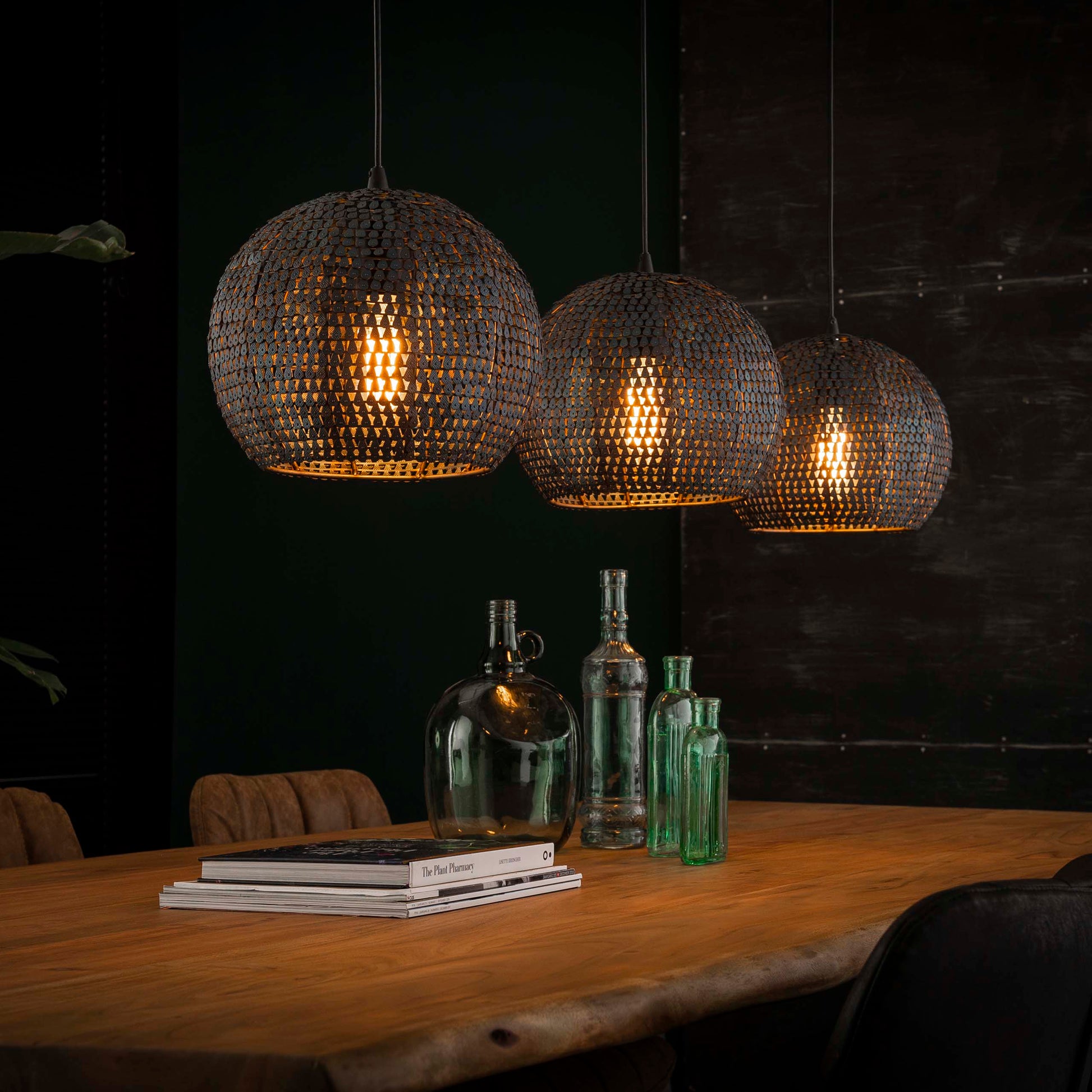 Hanglamp Armor Orb 3-lichts / Zwart bruin