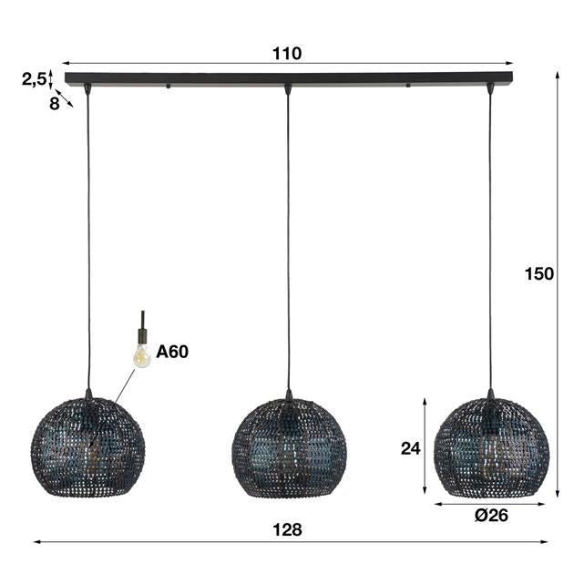 Hanglamp 3xØ26 armor half rond