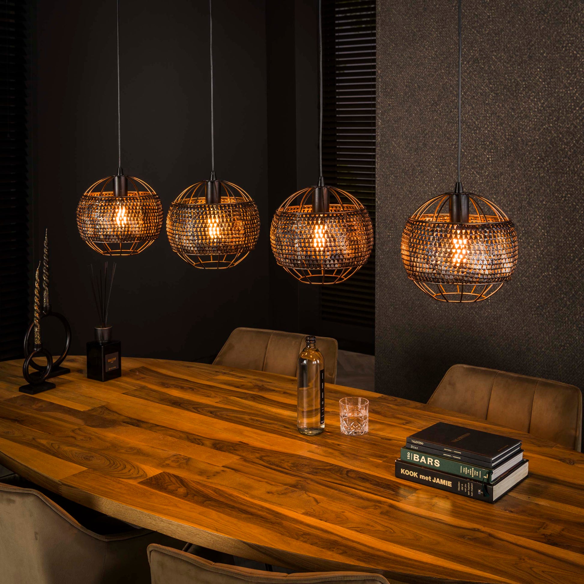 Hanglamp Armor Open 4-lichts / Zwart bruin