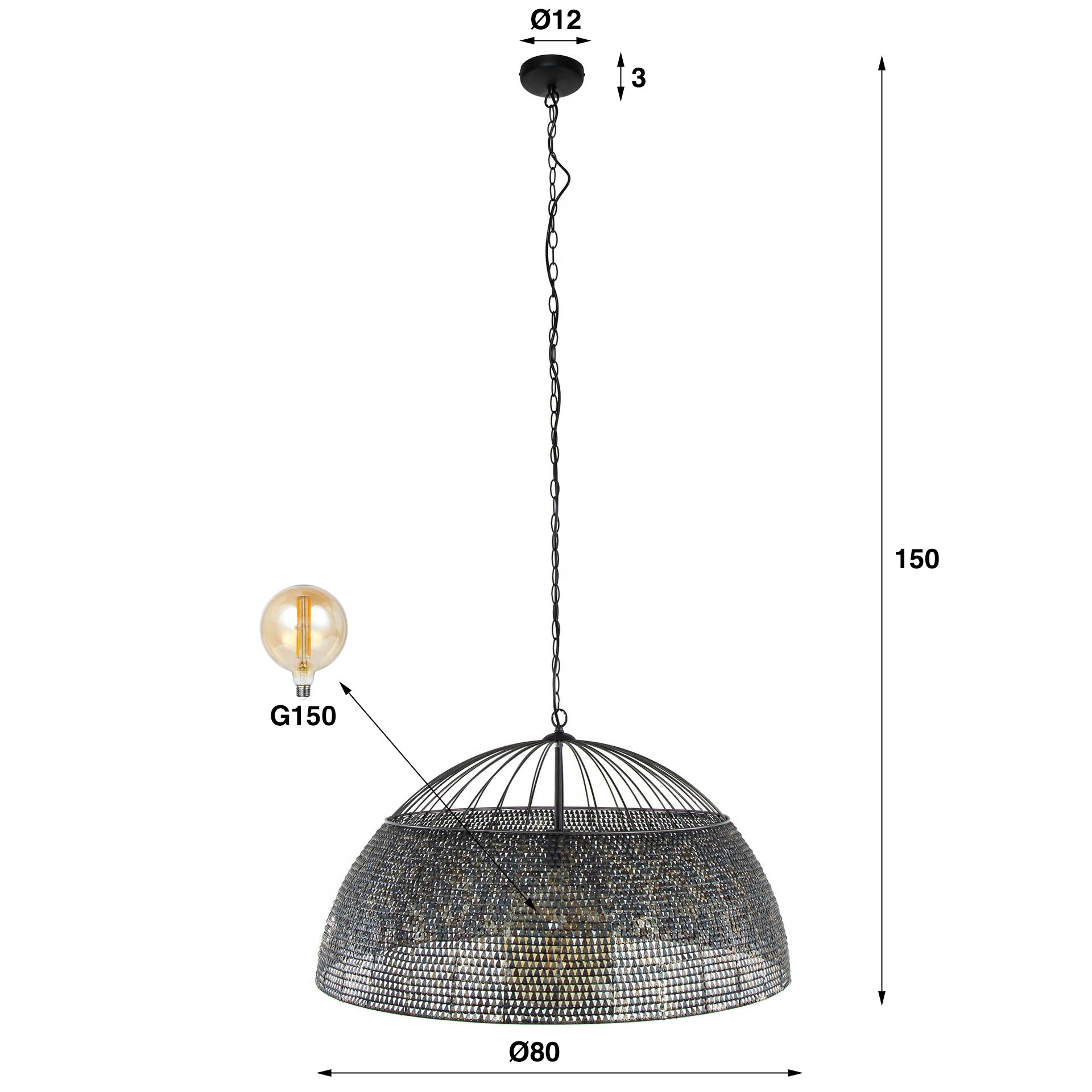 Hanglamp Armor 1 Lichts O80Cm Zwart Bruin