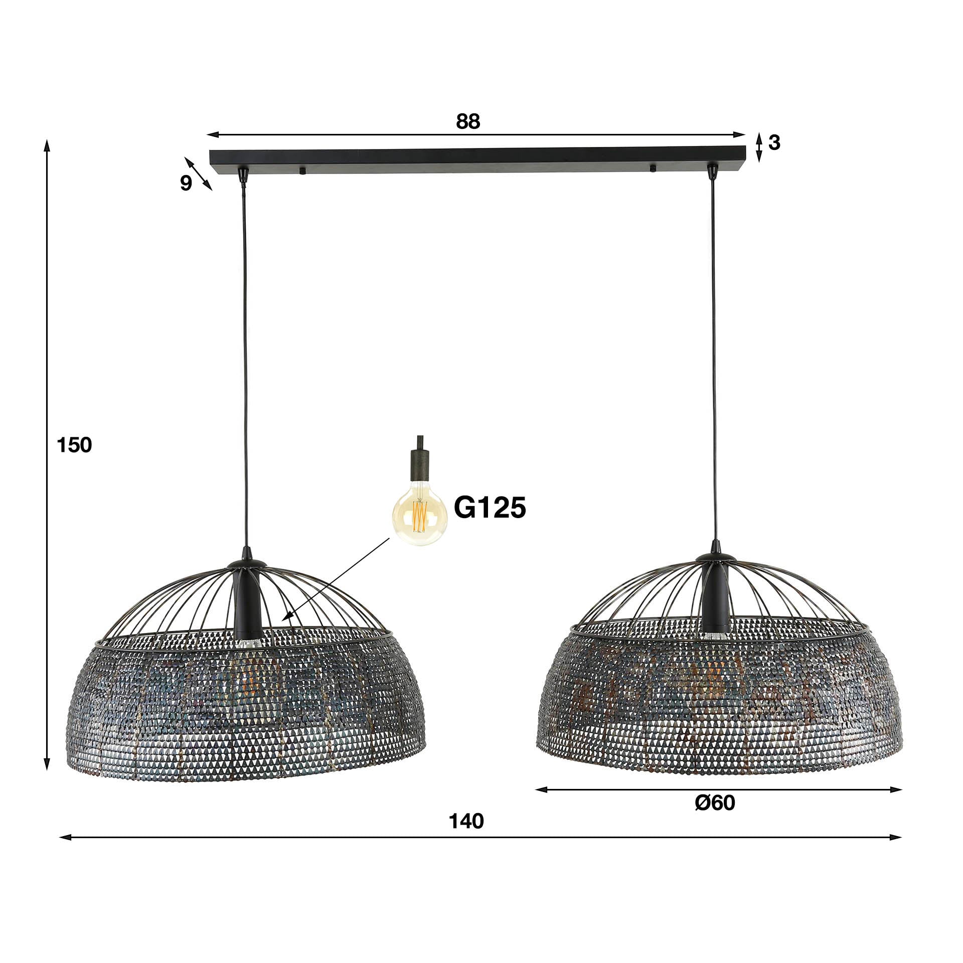 Hanglamp Armor Open 2 Lichts O60Cm Zwart Bruin