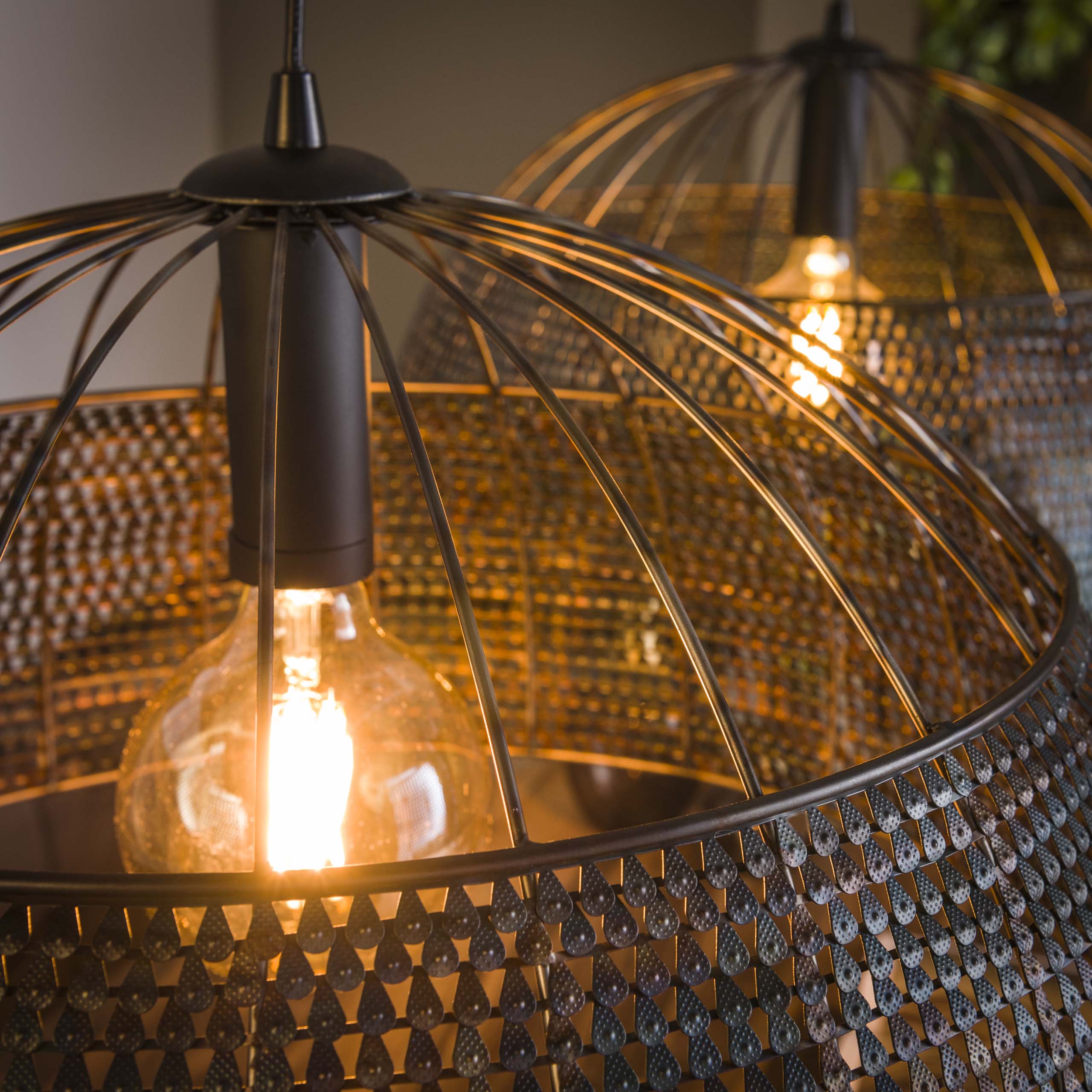 Hanglamp Armor Open 2 Lichts O60Cm Zwart Bruin