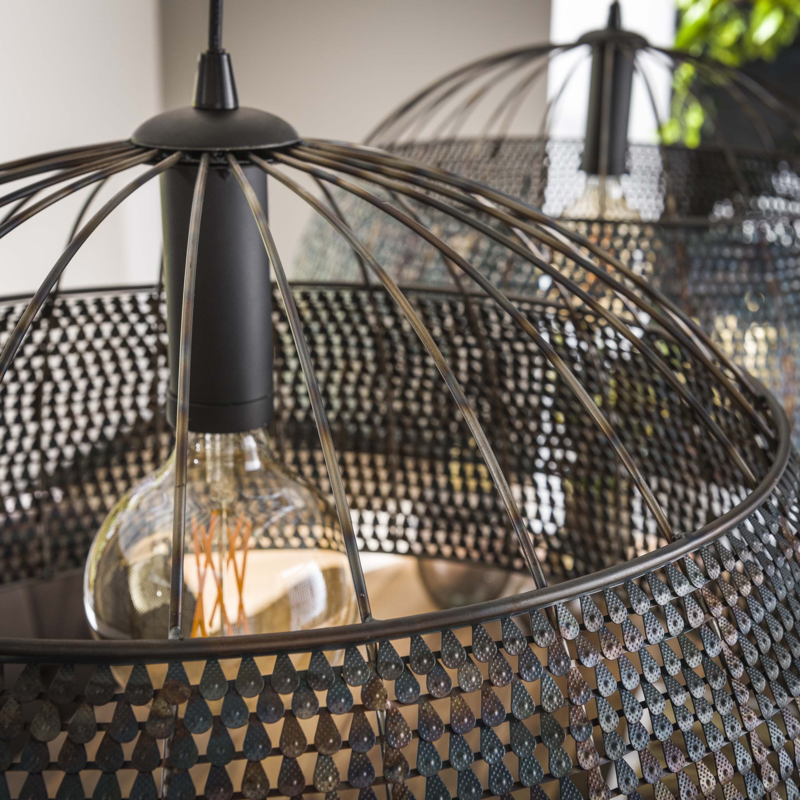 Hanglamp Armor Open 2 Lichts O60Cm Zwart Bruin