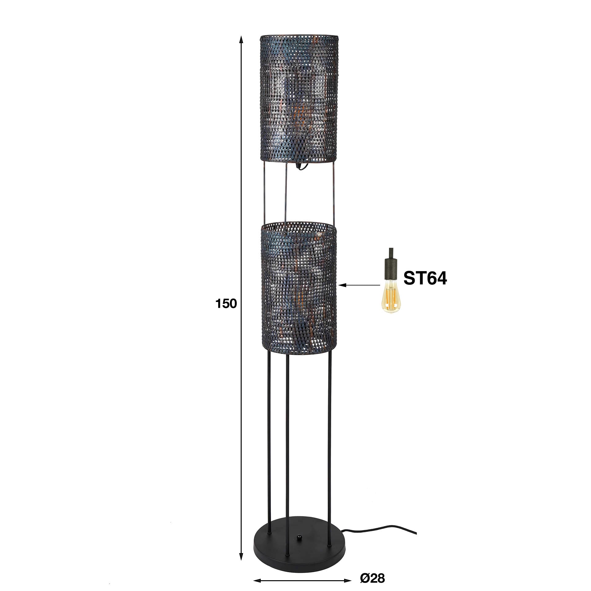 Vloerlamp Armor Tube 2 Lichts Zwart Bruin