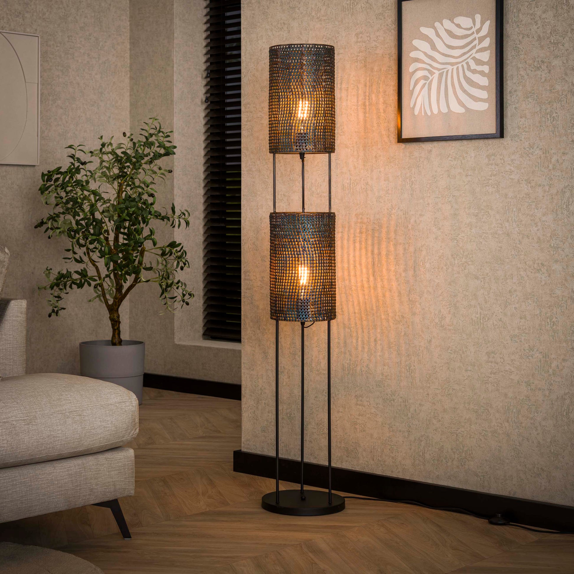Vloerlamp Armor Tube 2-lichts / Zwart bruin
