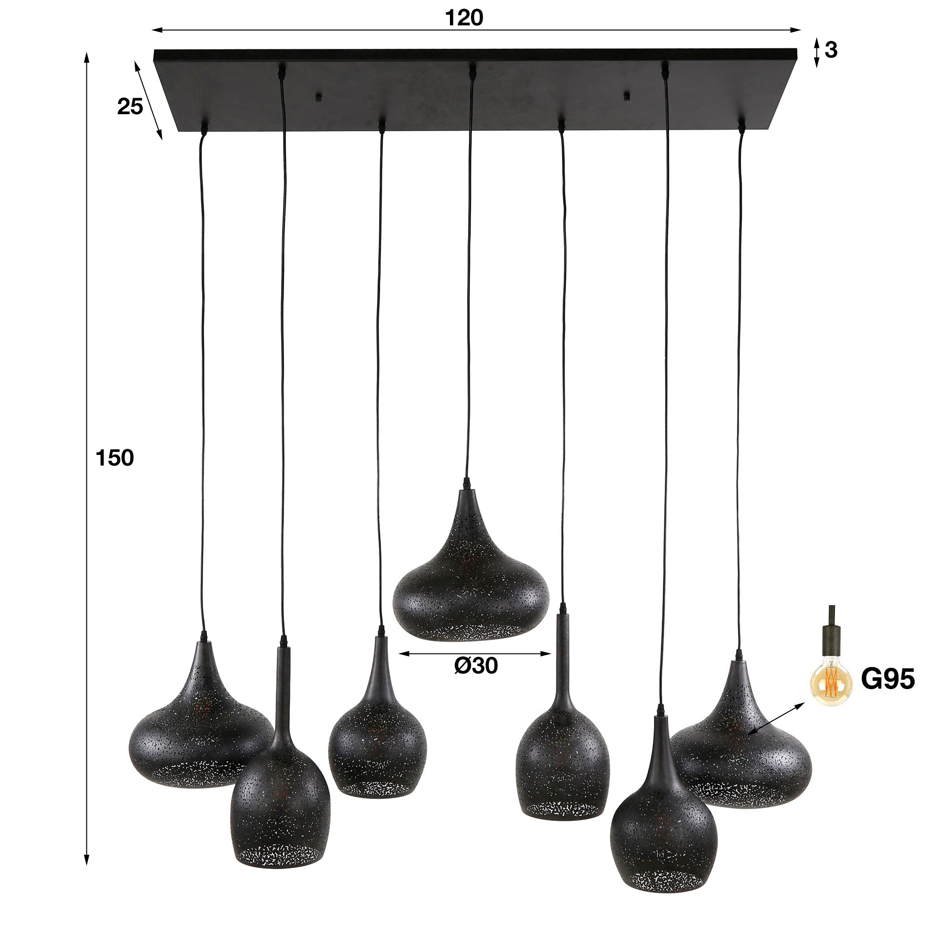Hanglamp Zip 4 3 Lichts Artic Zwart