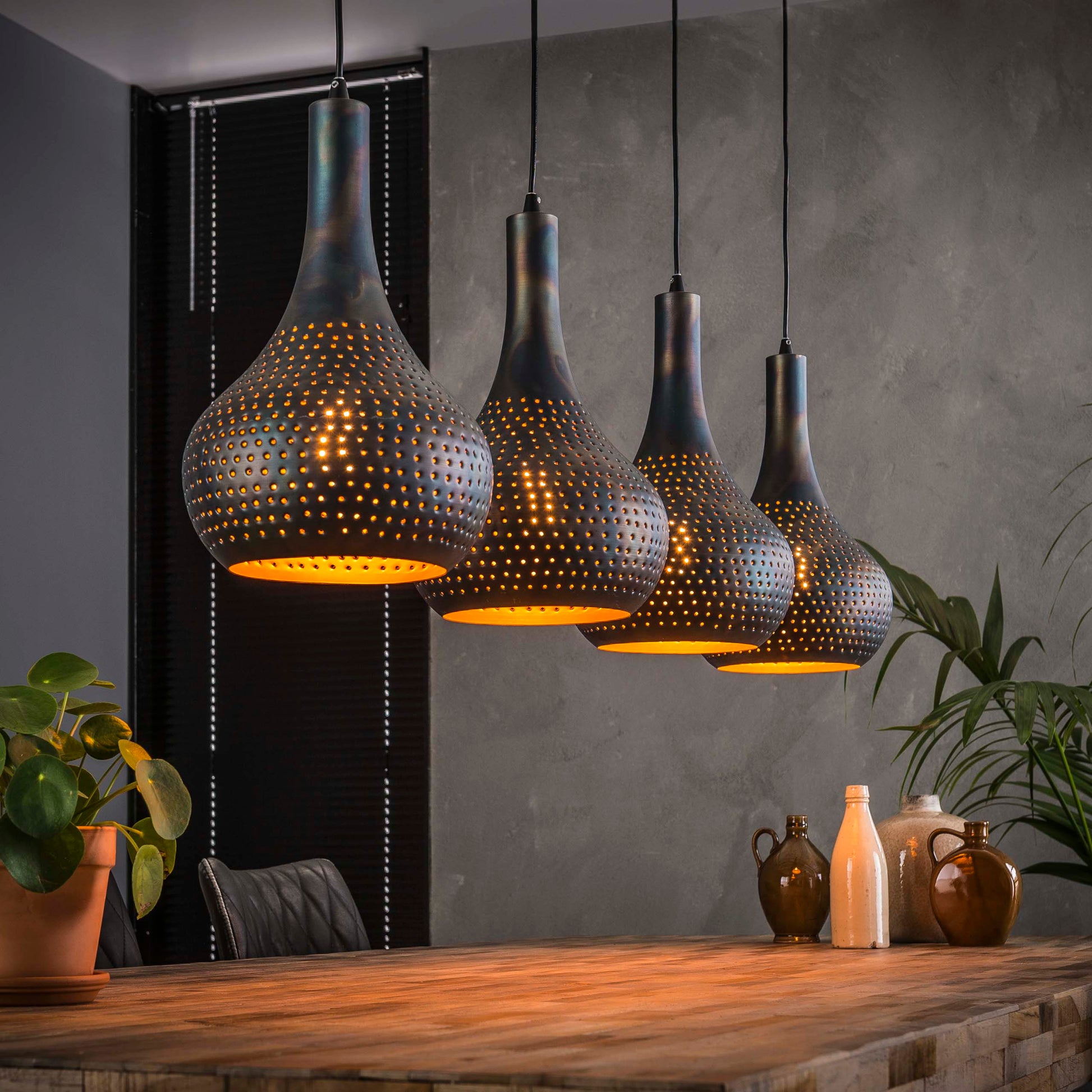 Hanglamp Punch Cone 4-lichts / Zwart bruin