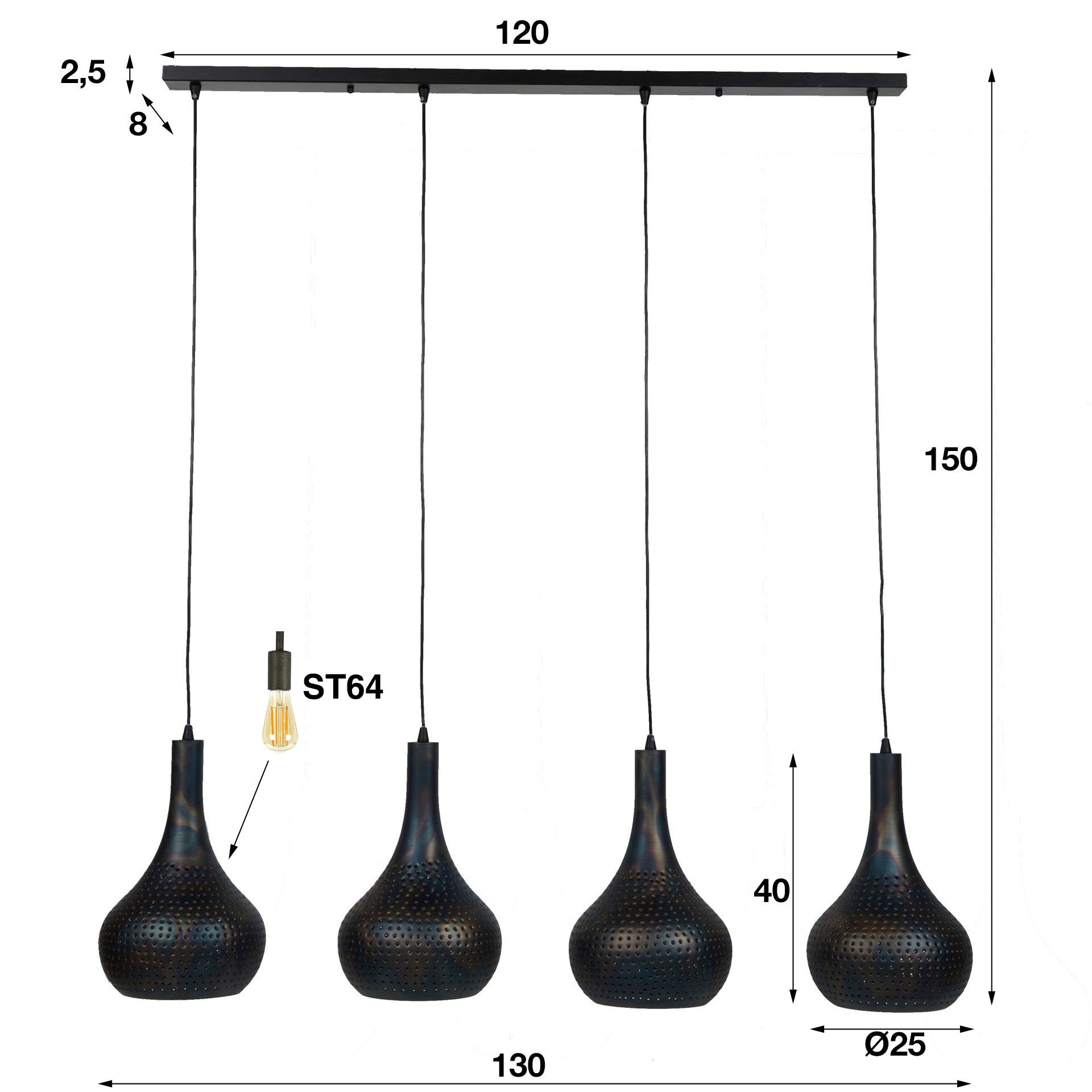 Hanglamp Punch Cone 4 Lichts Zwart Bruin