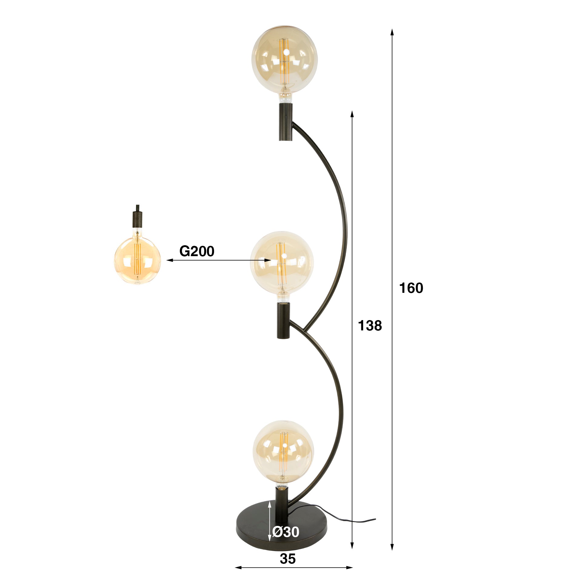 Vloerlamp Arcus 3 Lichts Sienna Bruin