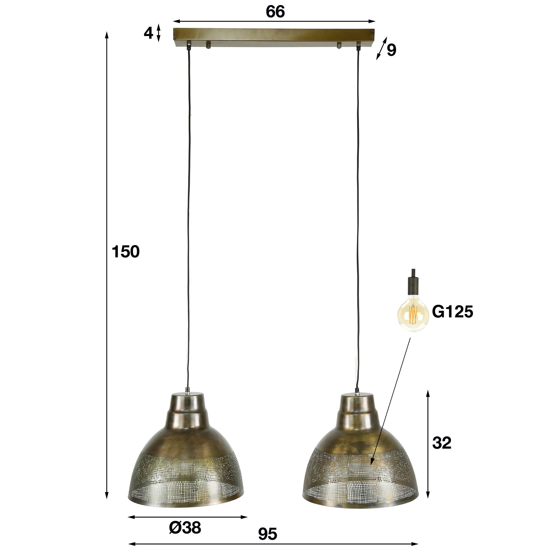 Hanglamp Screen 2 Lichts Antiek Brons