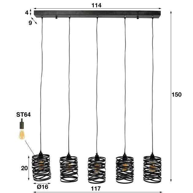 Hanglamp 5x ø17 spindle