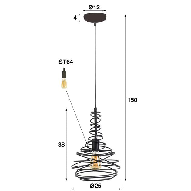 Hanglamp 1x Ø25 kegel spinn