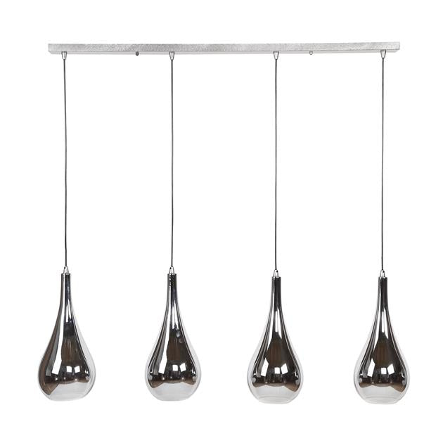 Hanglamp 4L silver drop glass