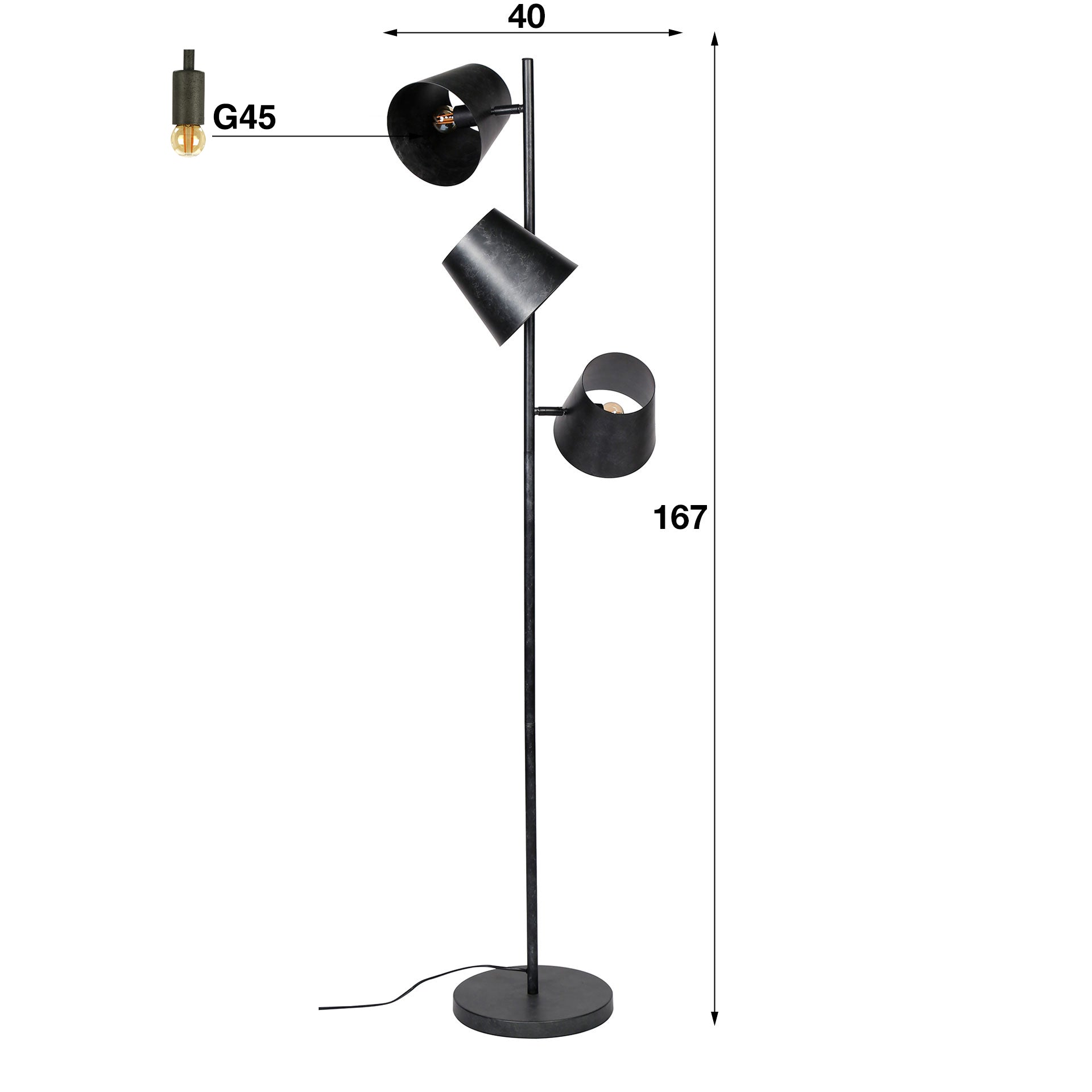 Vloerlamp Kinetic 3 Lichts Charcoal