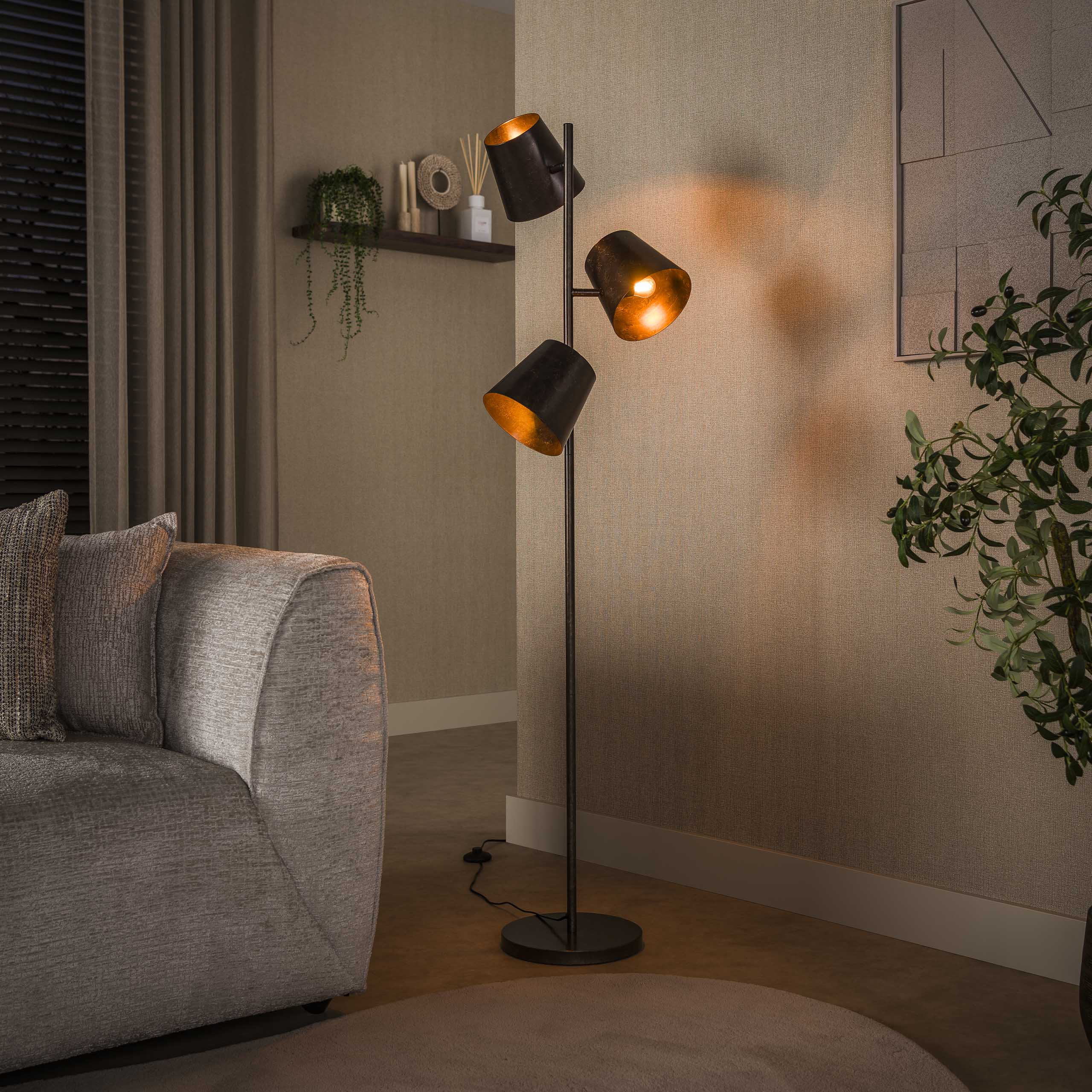 Vloerlamp Kinetic 3 Lichts Urban Bruin