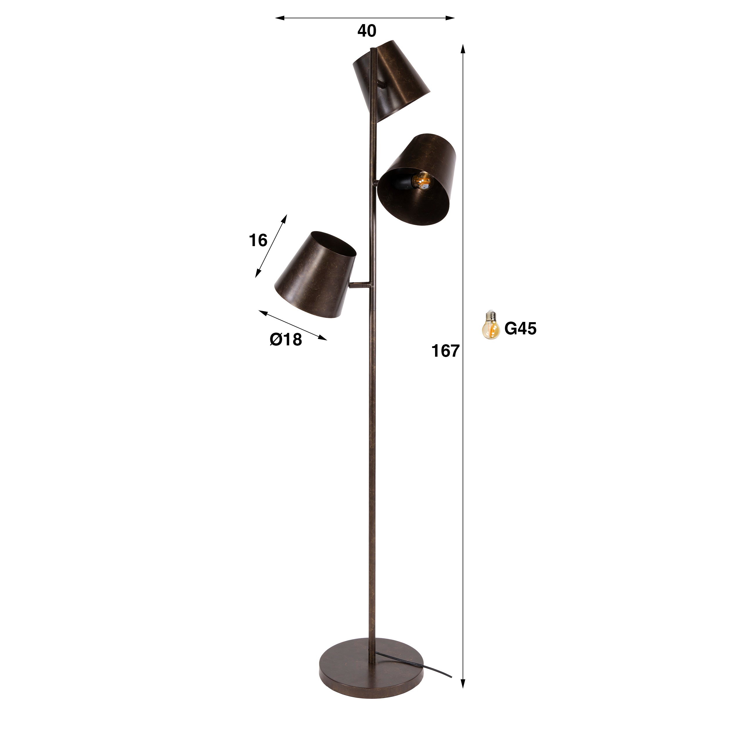 Vloerlamp Kinetic 3 Lichts Urban Bruin