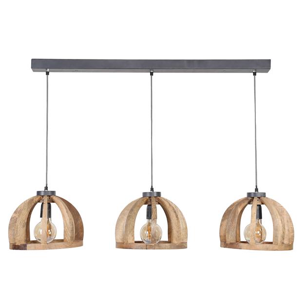 Hanglamp 3x Ø30 gebogen houten spijlen