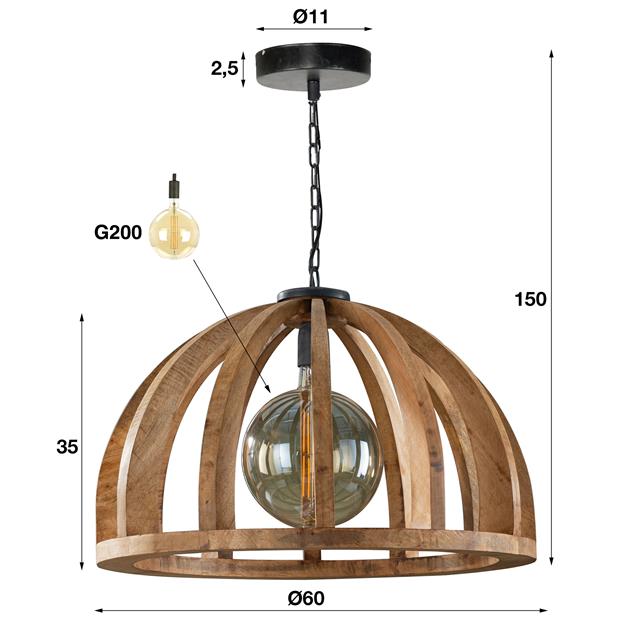 Hanglamp Ø60 gebogen houten spijlen