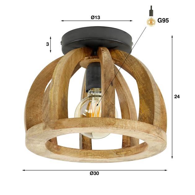 Plafondlamp gebogen houten spijl