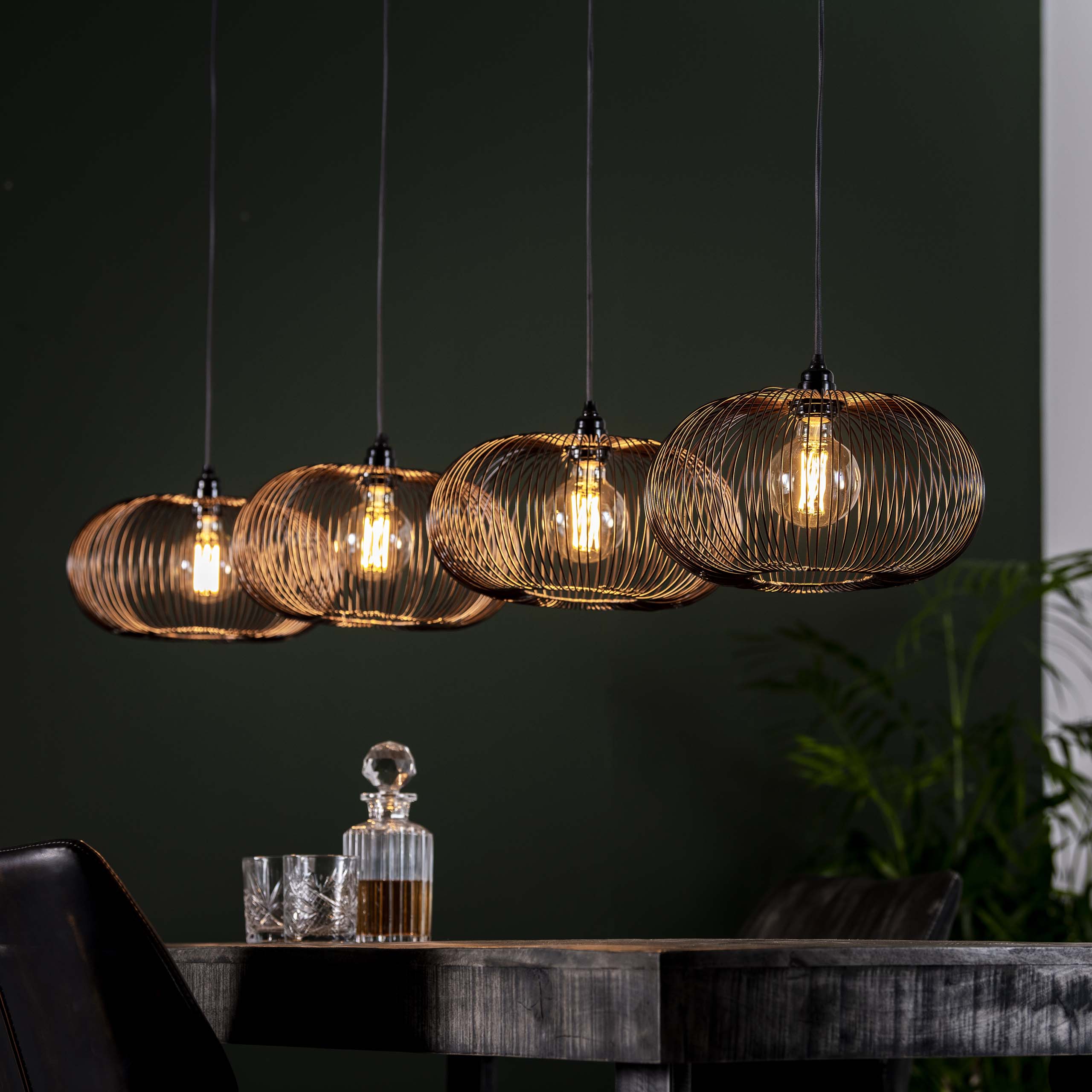 Hanglamp Copper Twist 4-lichts / Zwart nikkel