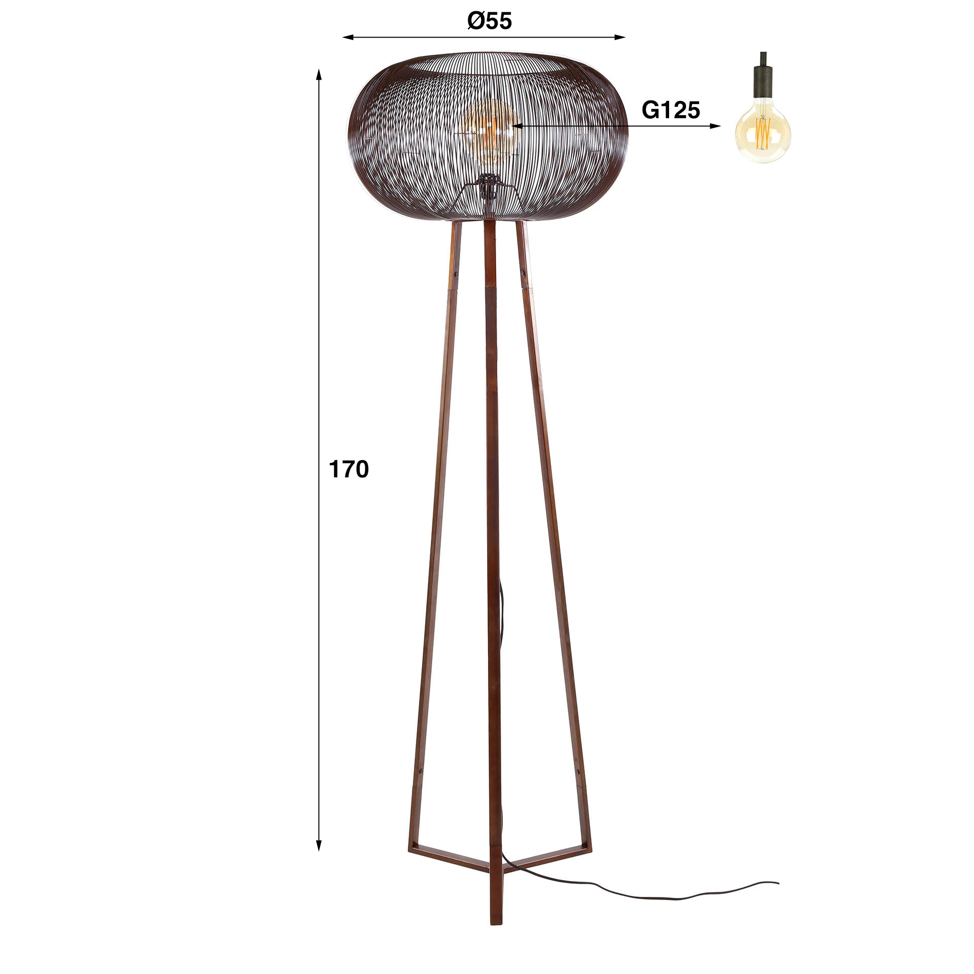 Vloerlamp Copper Twist 1 Lichts Zwart Nikkel