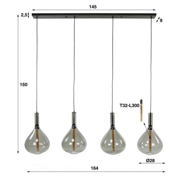 Hanglamp 4L drop smoke glass