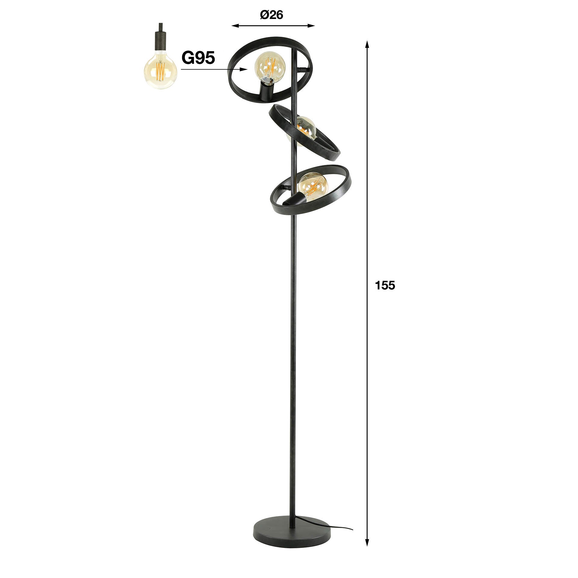 Vloerlamp Hover 3 Lichts Charcoal
