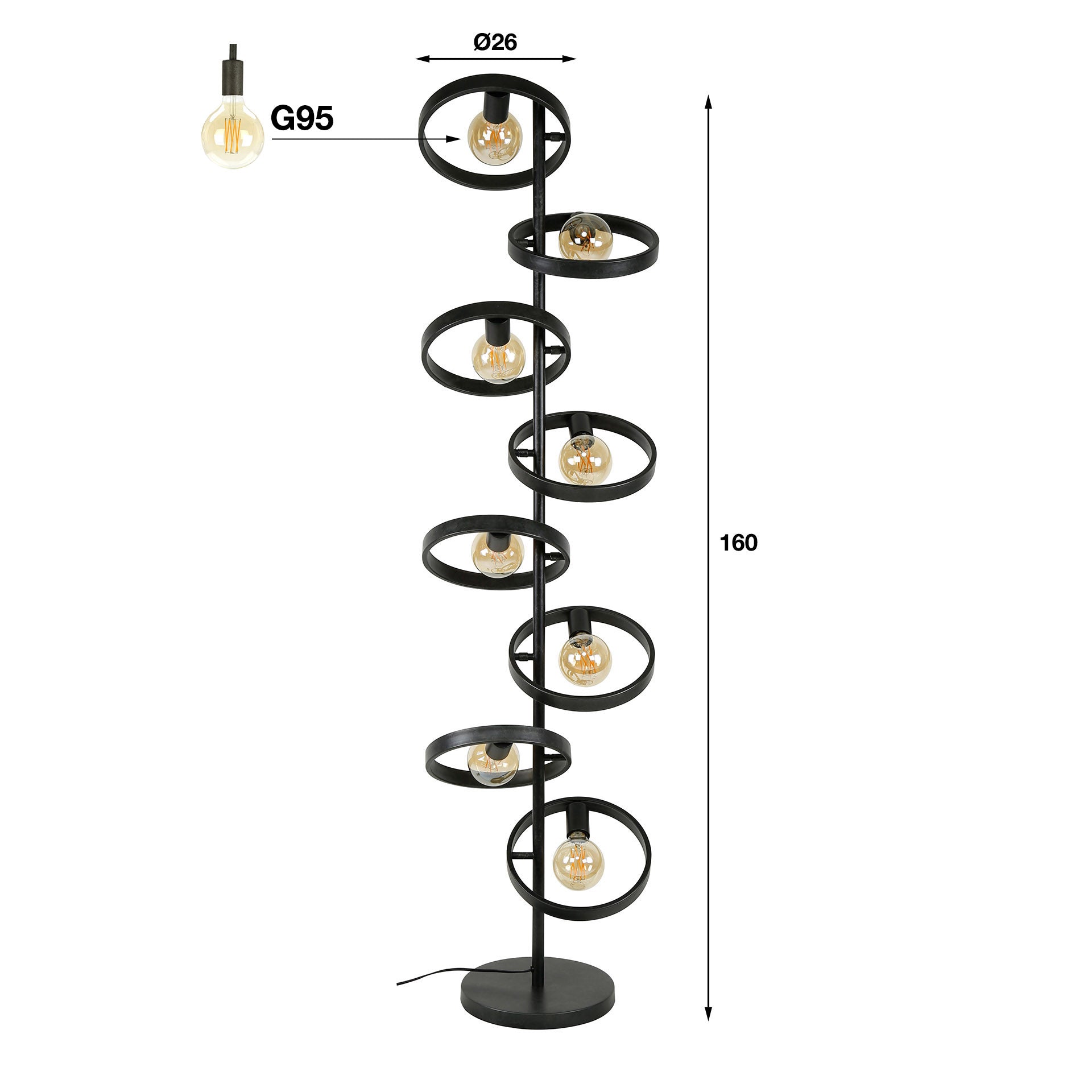 Vloerlamp Hover 8 Lichts Charcoal