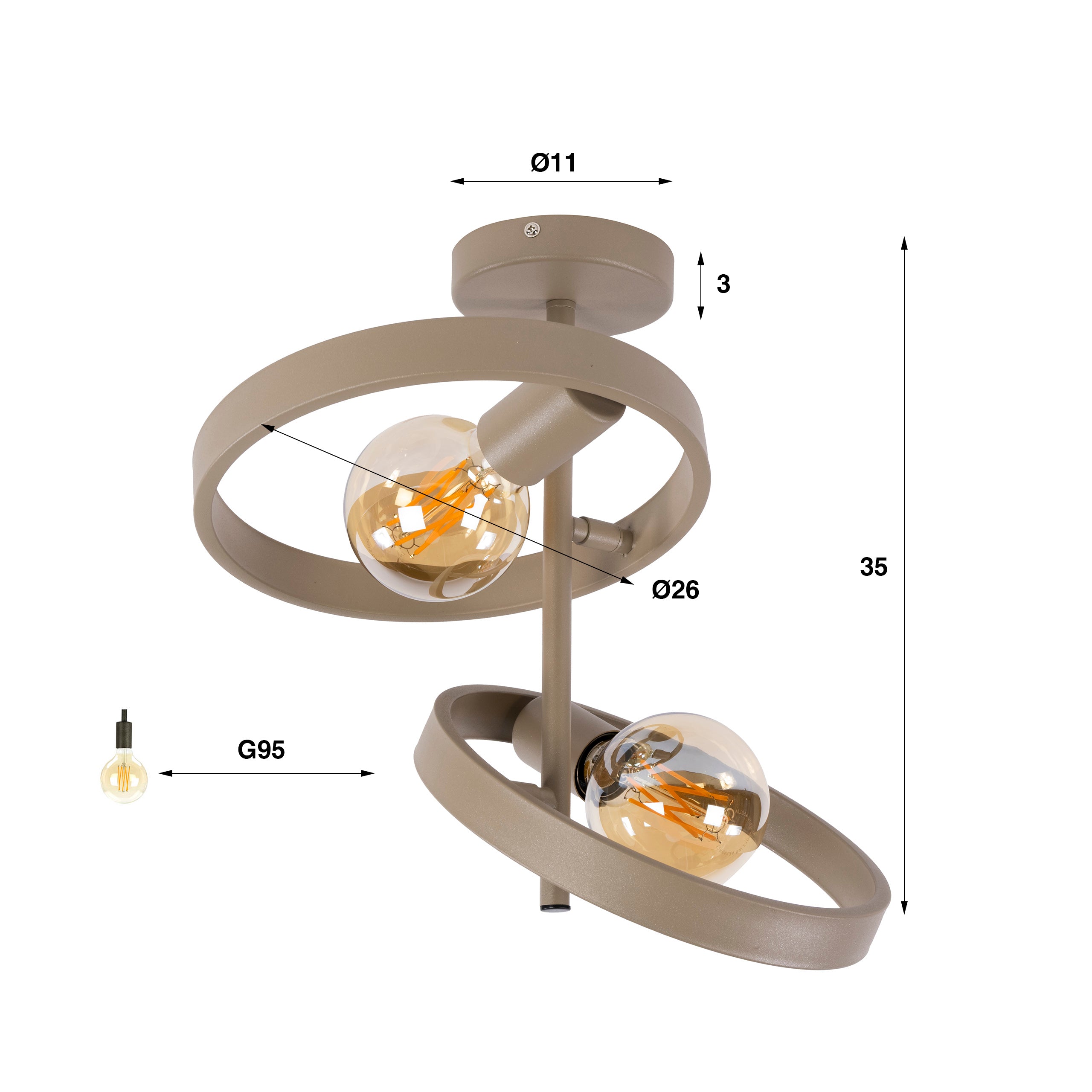 Plafondlamp Hover 2 Lichts Beige
