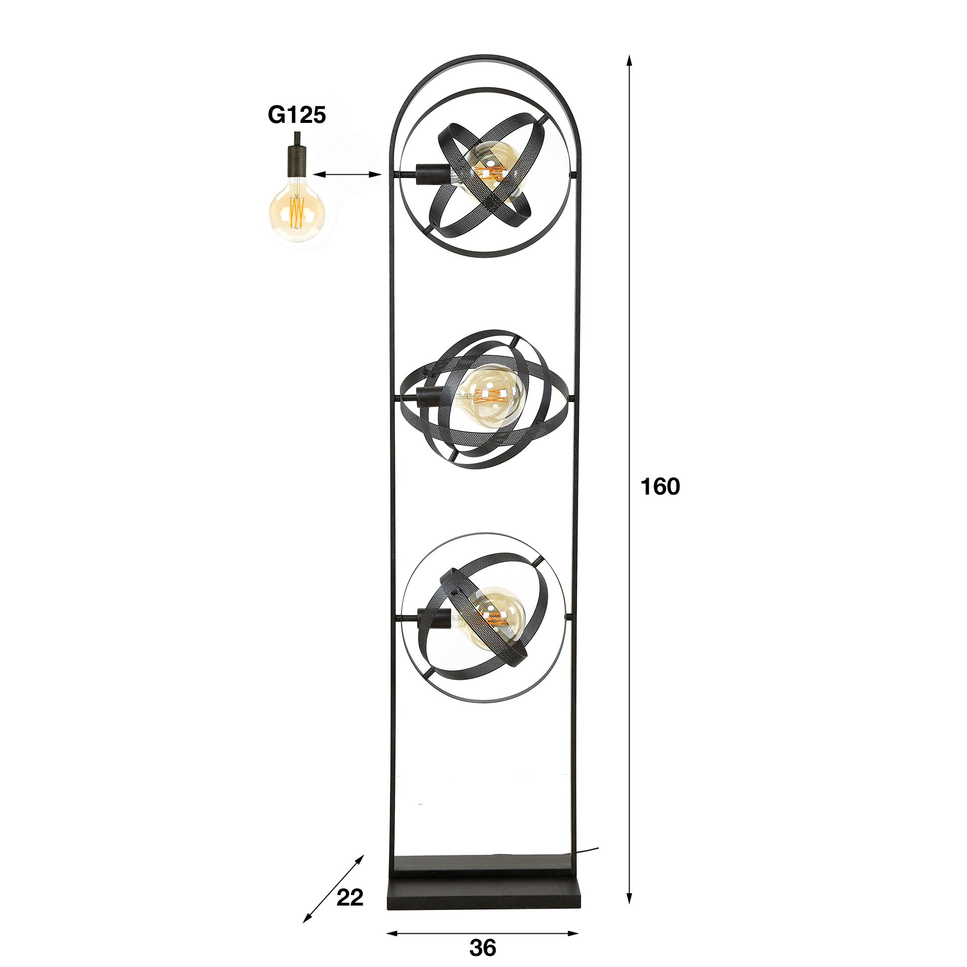 Vloerlamp Cosmos 3 Lichts Artic Zwart