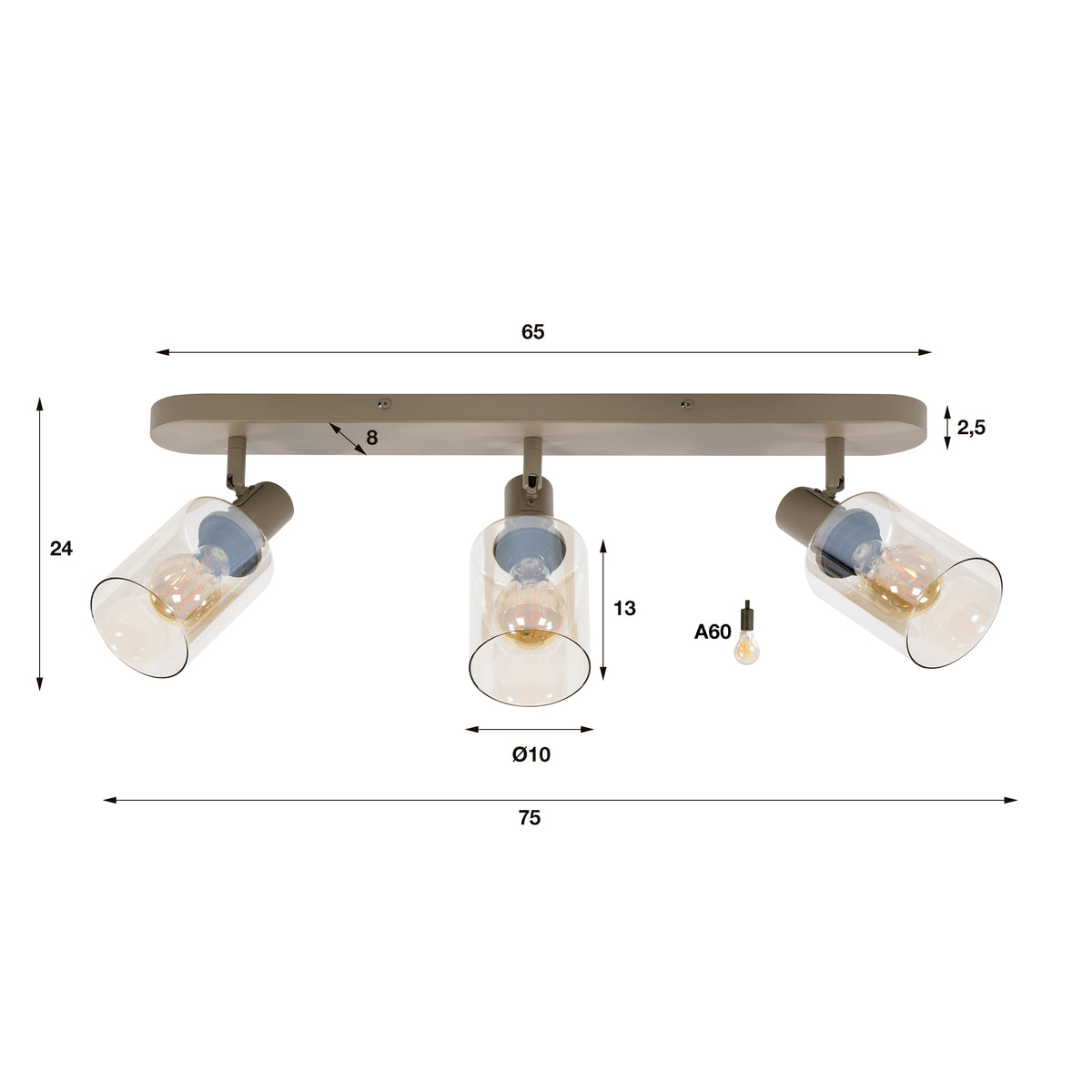 Plafondlamp Sepiora 3-lichts / Beige