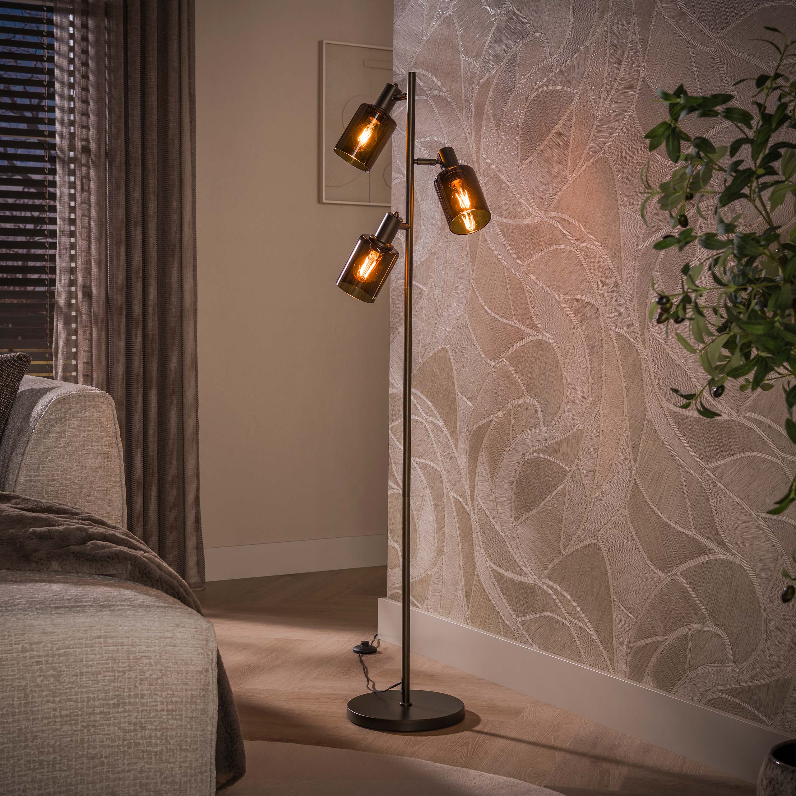 Vloerlamp Sepiora 3-lichts / Sienna bruin