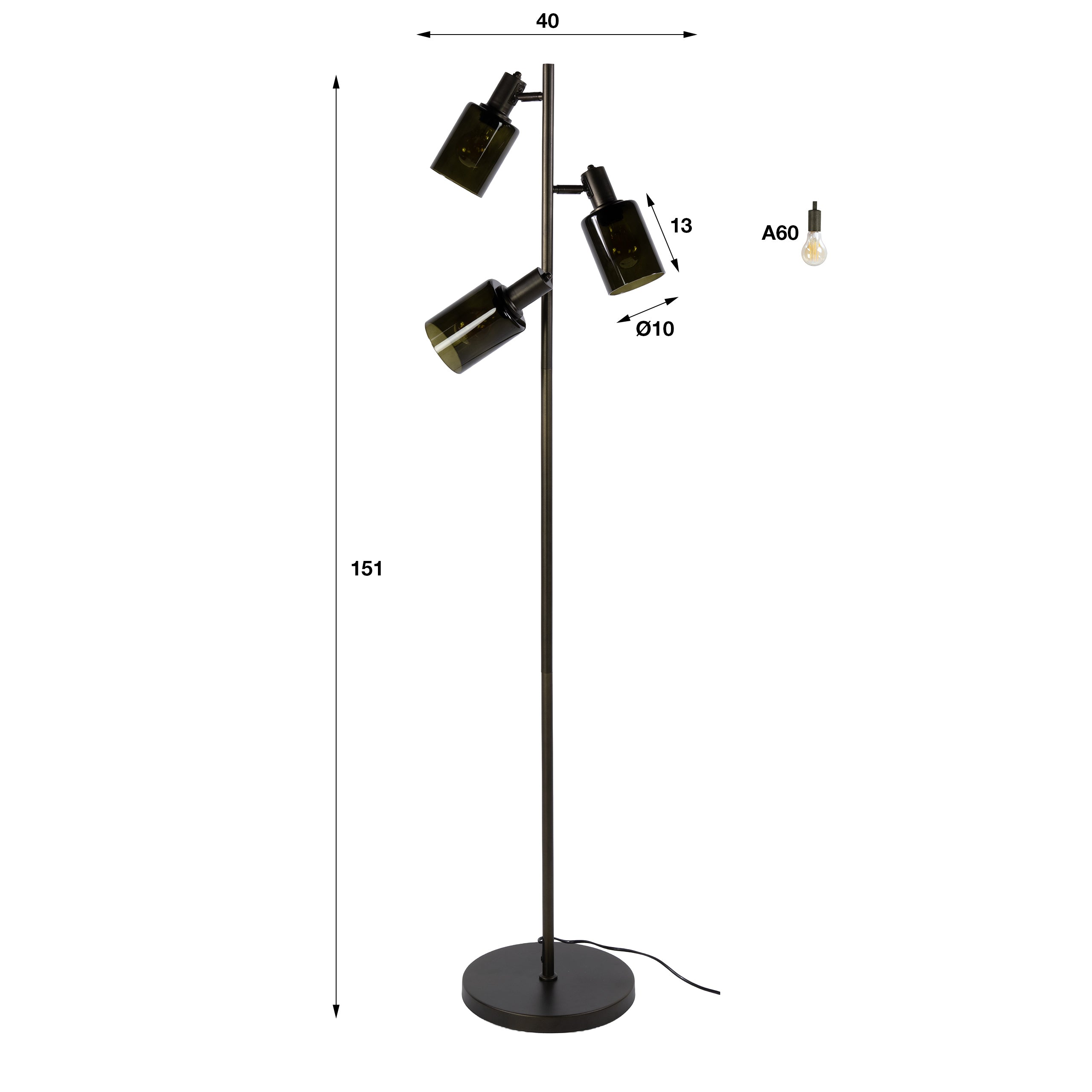Vloerlamp Sepiora 3-lichts / Sienna bruin