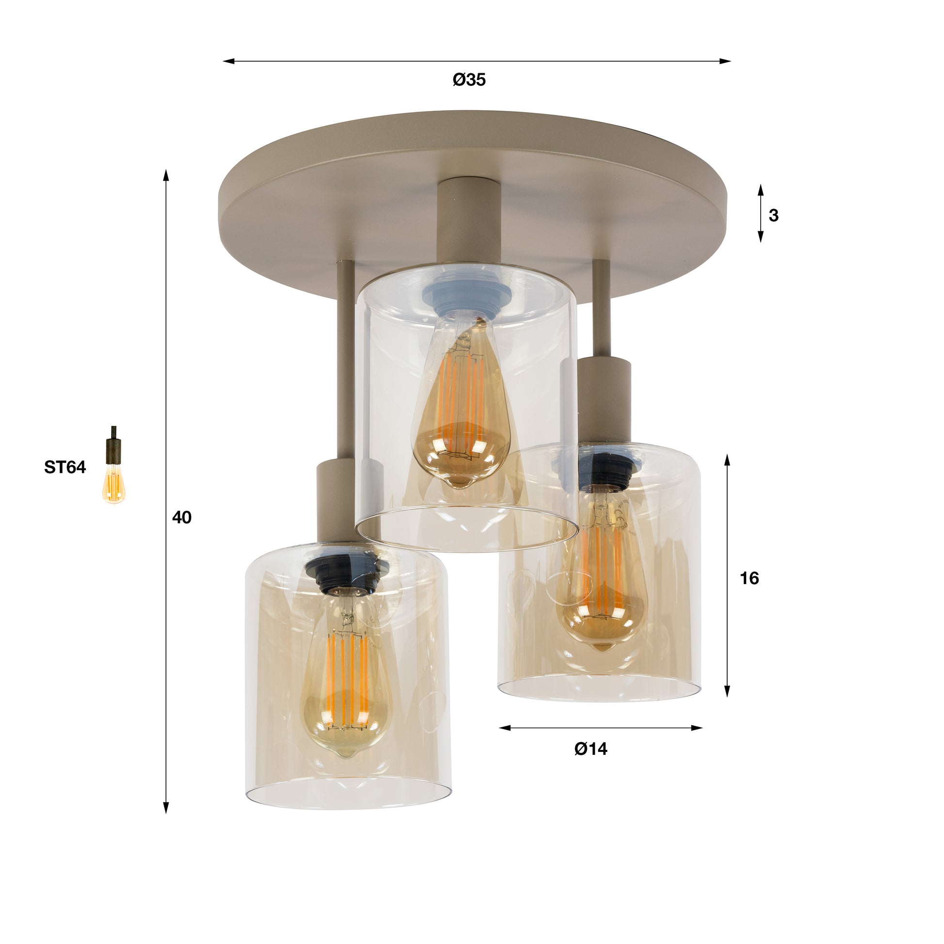 Plafondlamp Sepiora 3-lichts / Beige