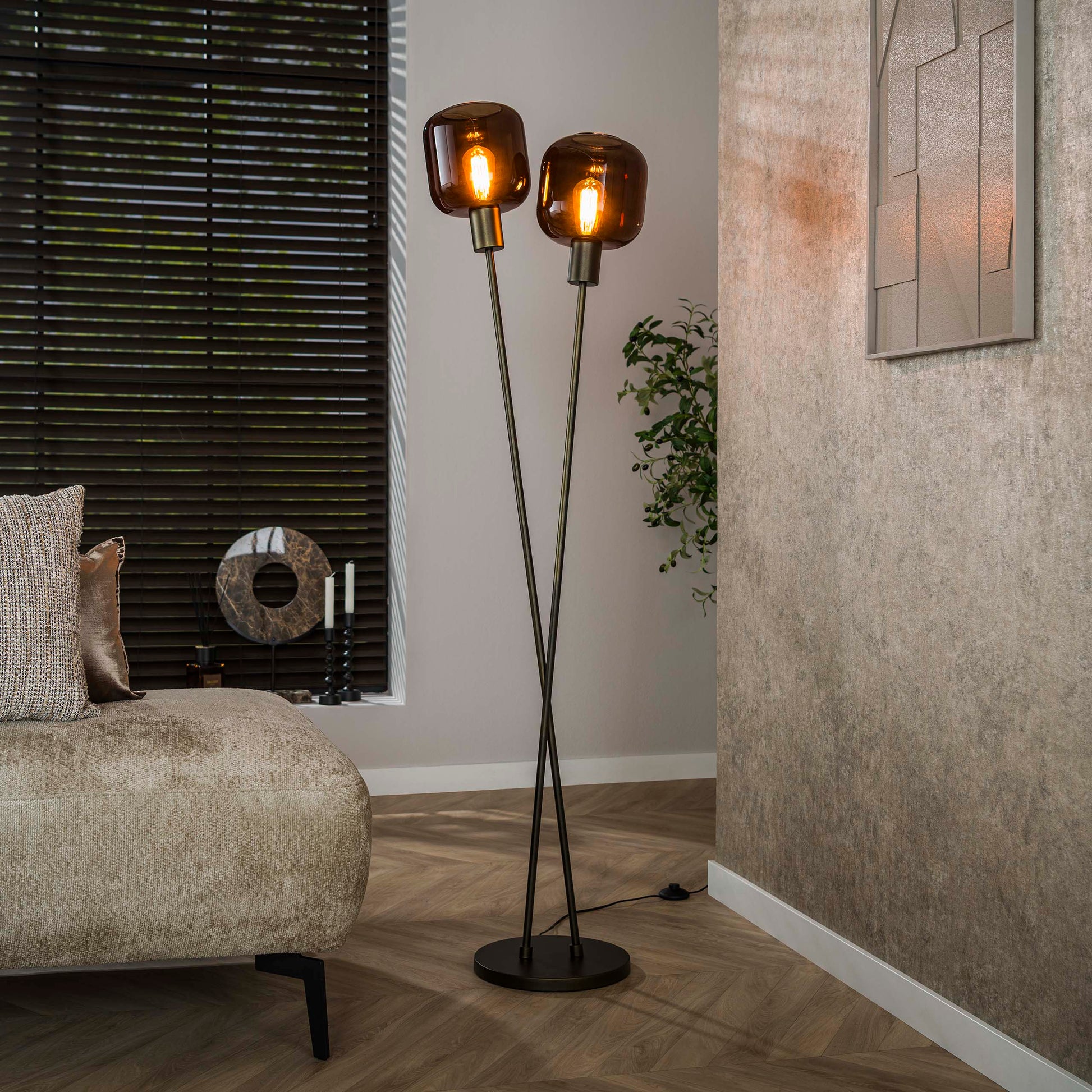 Vloerlamp Bronza 2-lichts / Sienna bruin