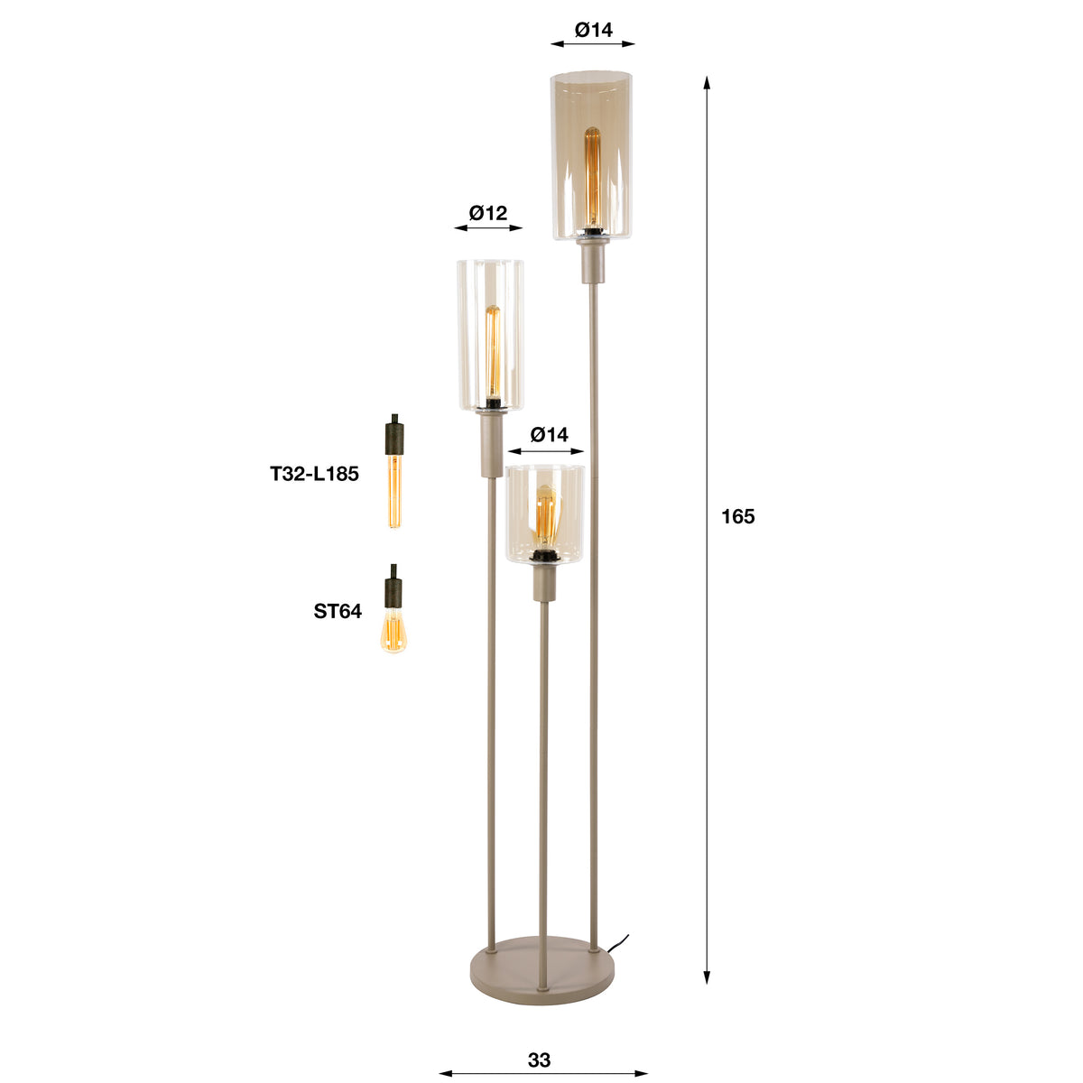 Vloerlamp Sepiora getrapt 3-lichts / Beige
