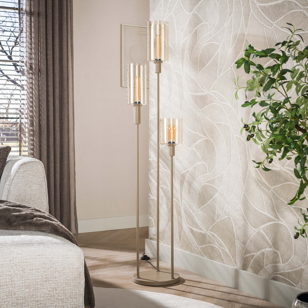 Vloerlamp Sepiora getrapt 3-lichts / Beige