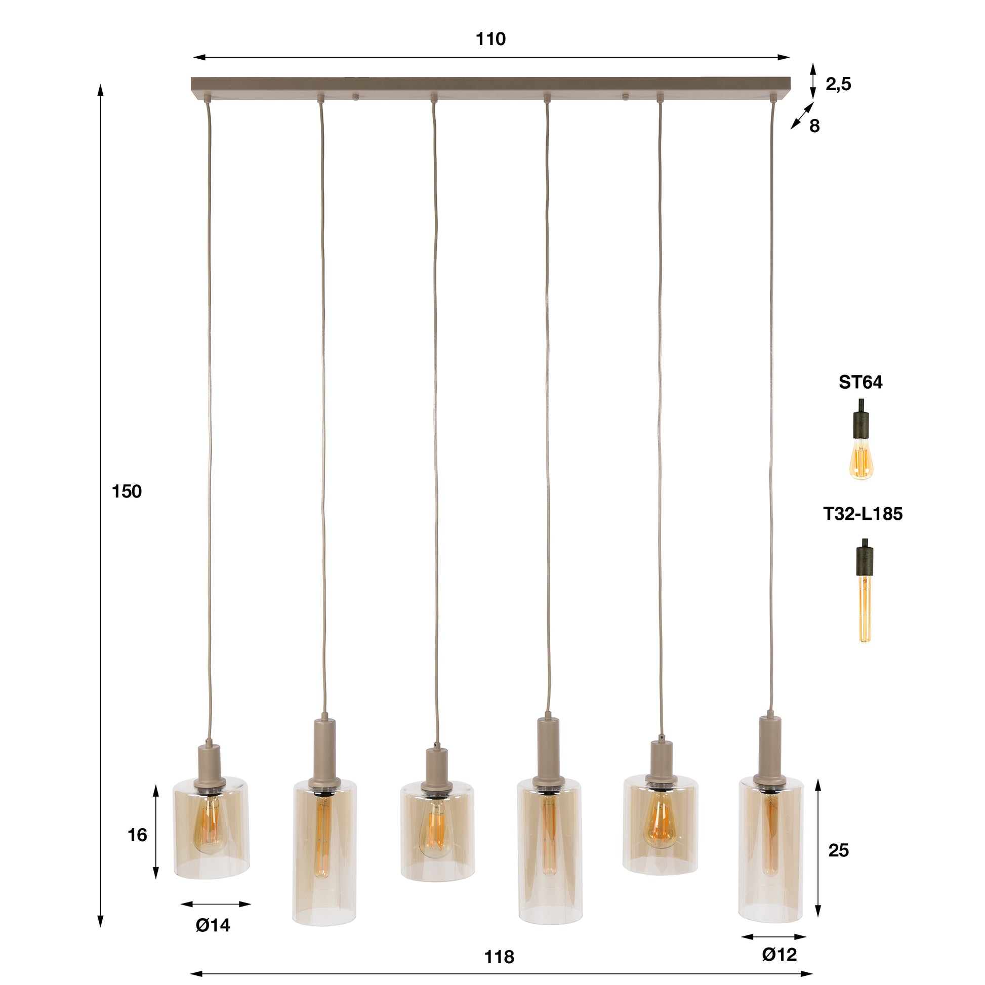 Hanglamp Sepiora 6-lichts / Beige