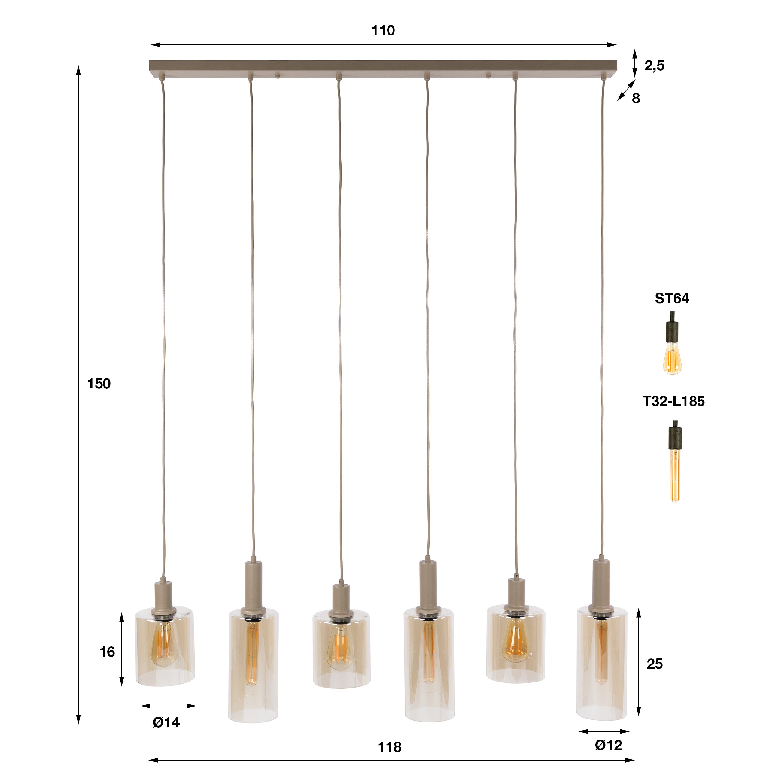Hanglamp Sepiora 6-lichts / Beige