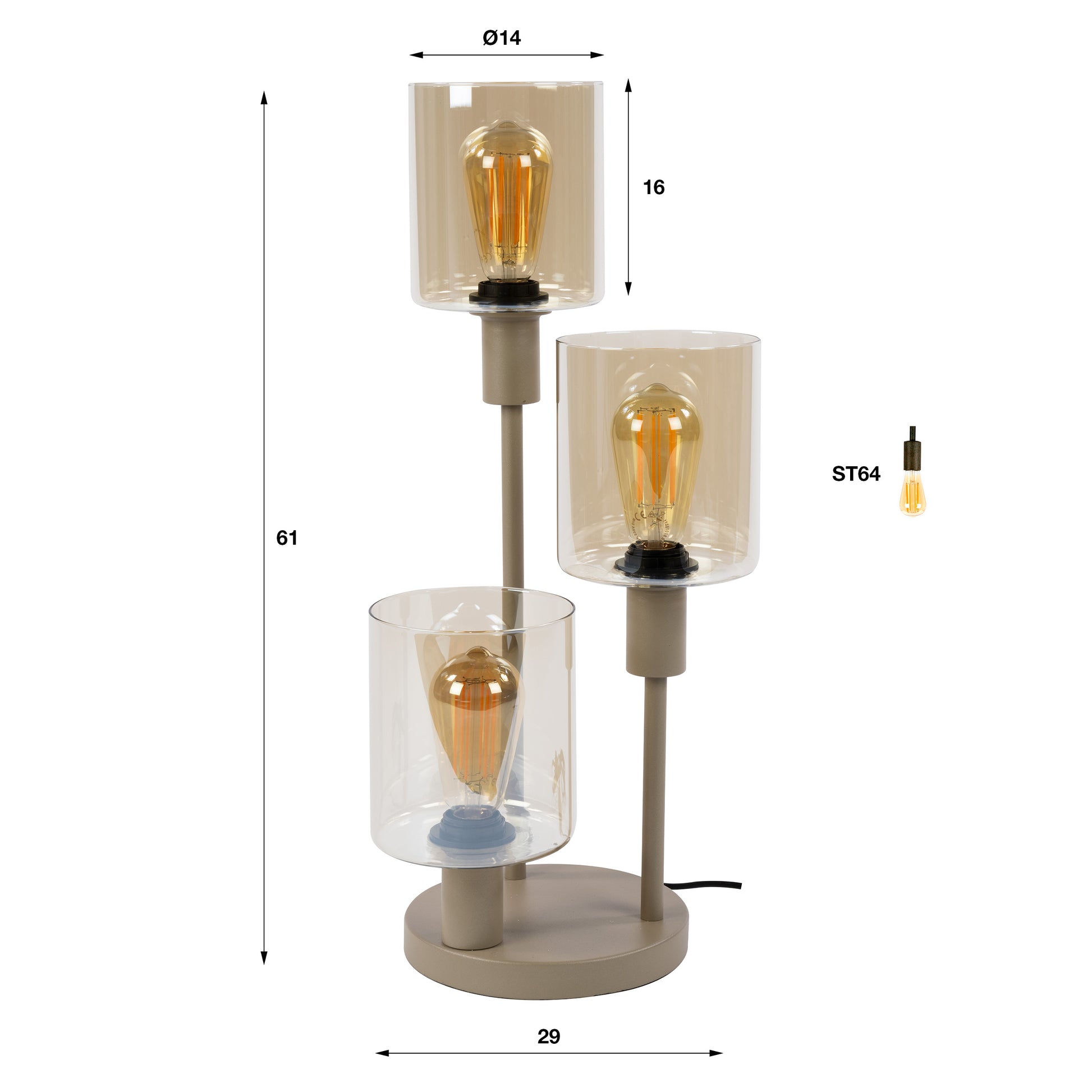 Tafellamp Sepiora 3-lichts / Beige
