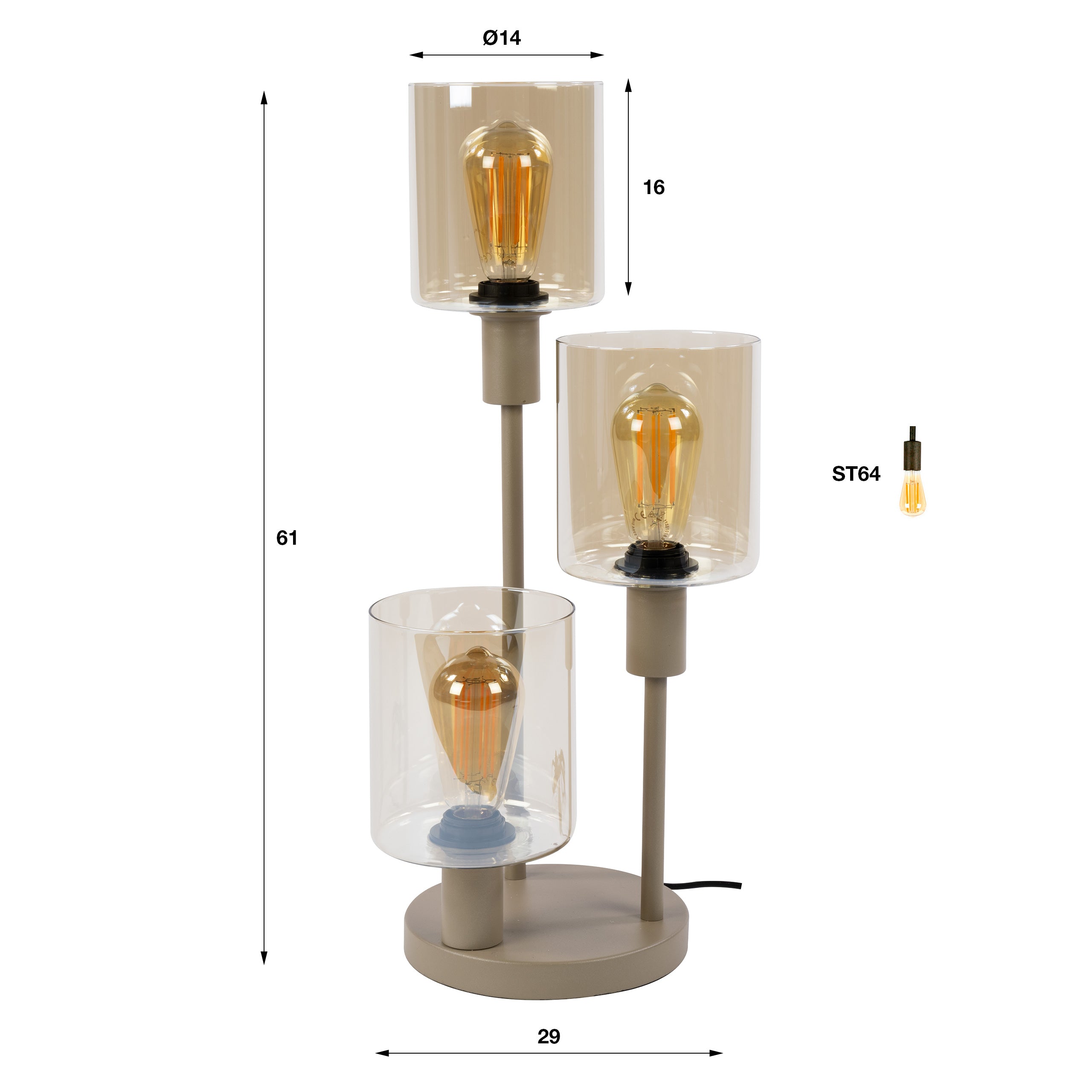 Tafellamp Sepiora 3-lichts / Beige