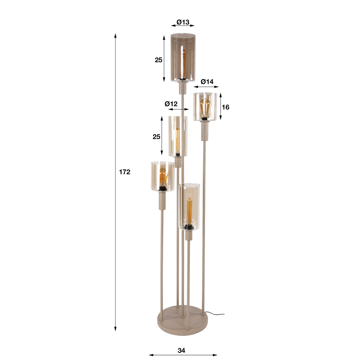 Vloerlamp Sepiora 5-lichts / Beige