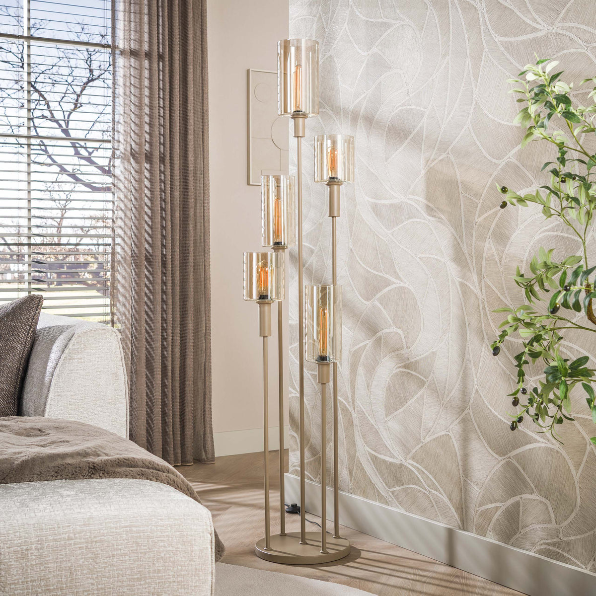 Vloerlamp Sepiora 5-lichts / Beige
