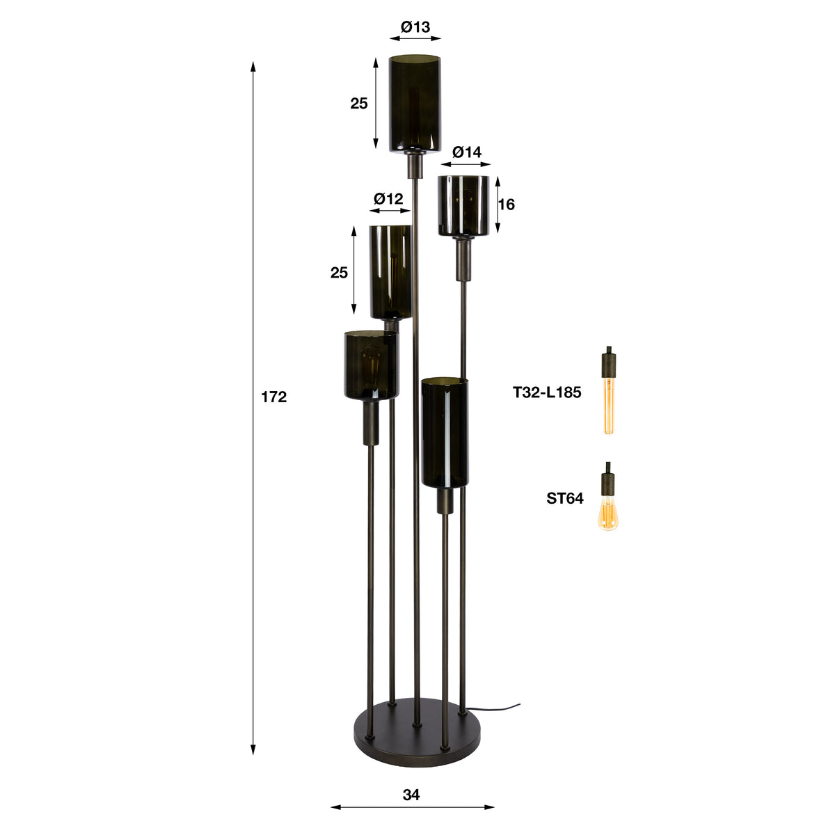 Vloerlamp Sepiora 5-lichts / Sienna bruin
