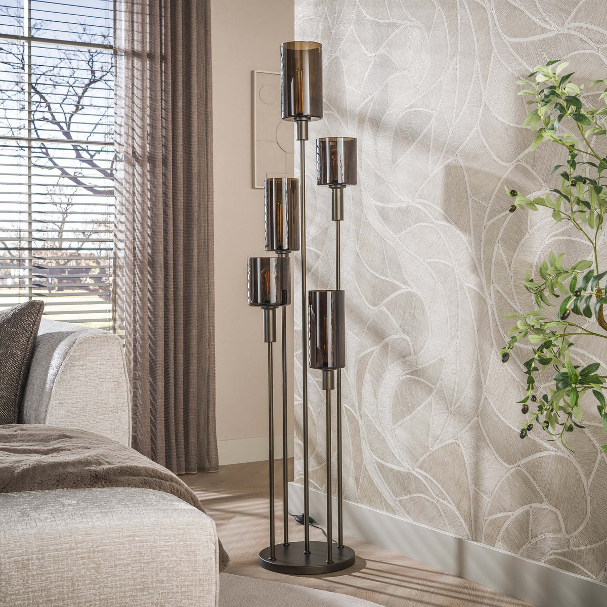 Vloerlamp Sepiora 5-lichts / Sienna bruin