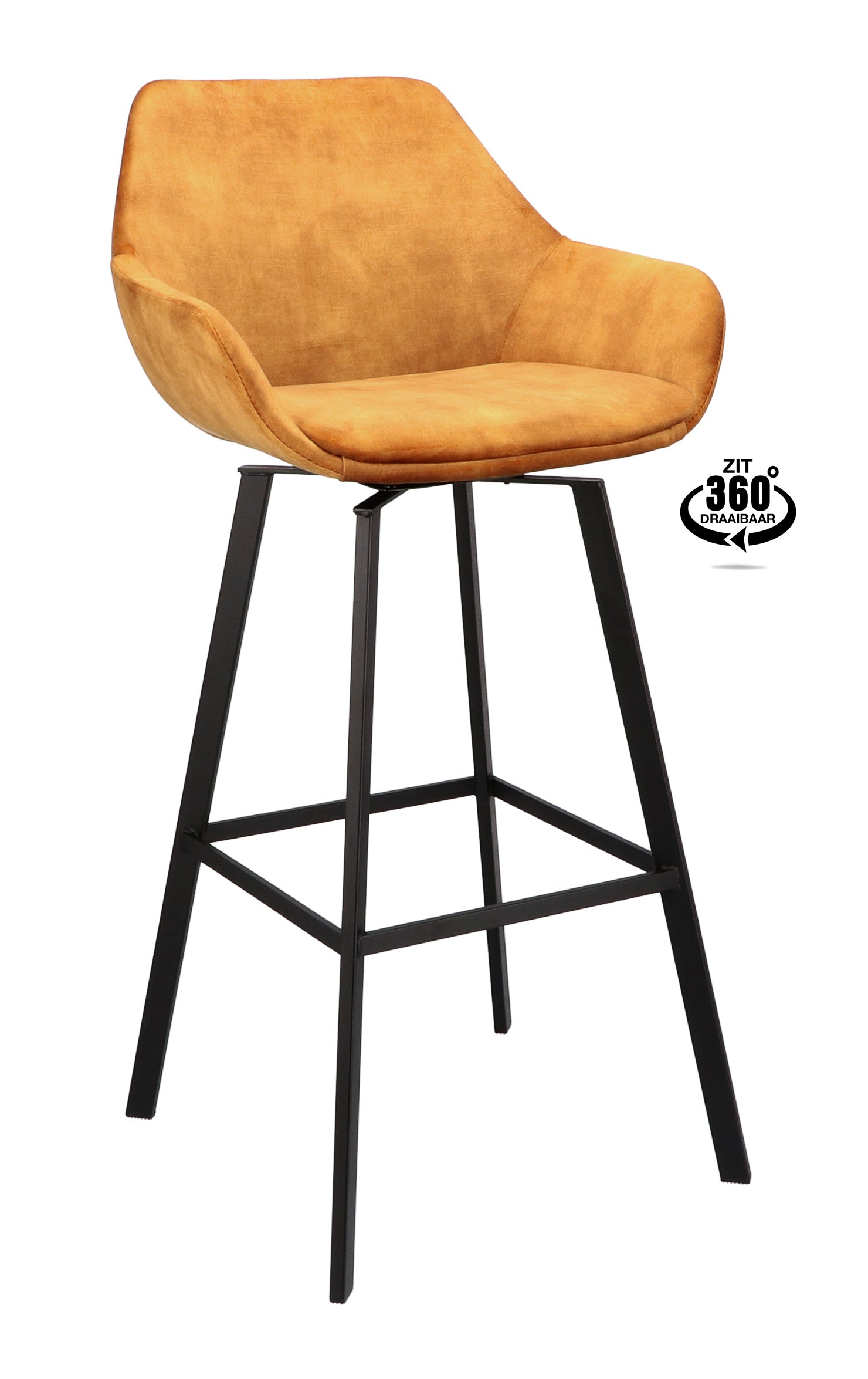 Barkruk met armleuning Royal - ZH 80 Stof Adore Cognac Leg Black